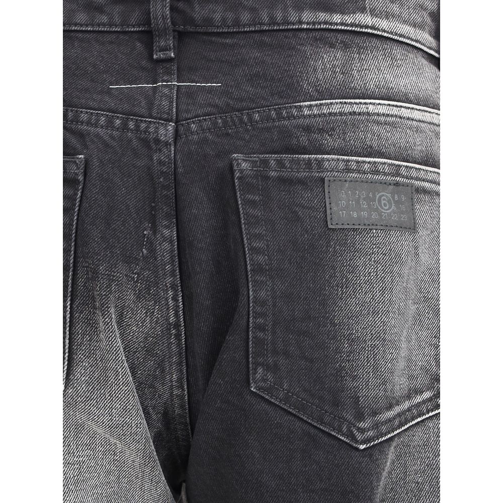 MM6 Schwarze Baumwoll-Jeans mit geradem Bein