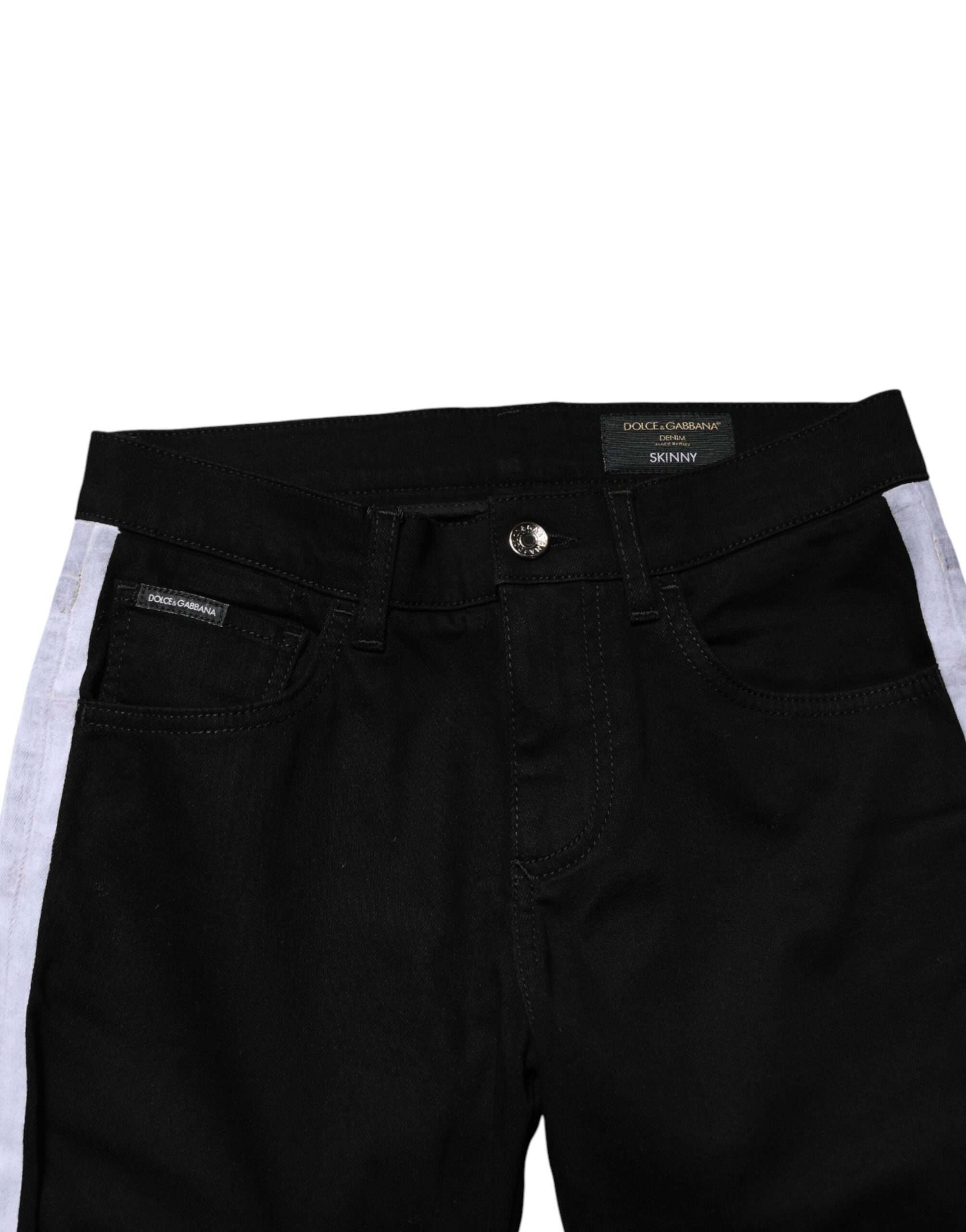 Dolce & Gabbana Schwarze Baumwoll-MidWaist-Skinny-Denim-Logo-Jeans