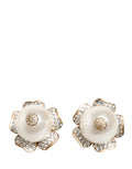 Dolce & Gabbana Gold Tone Maxi Faux Pearl Floral Clip-on Jewelry Earrings