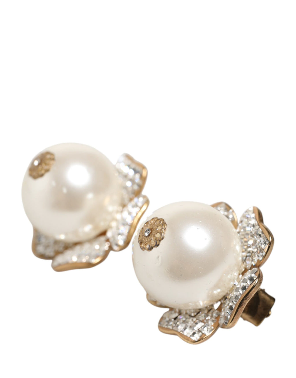 Dolce & Gabbana Gold Tone Maxi Faux Pearl Floral Clip-on Jewelry Earrings
