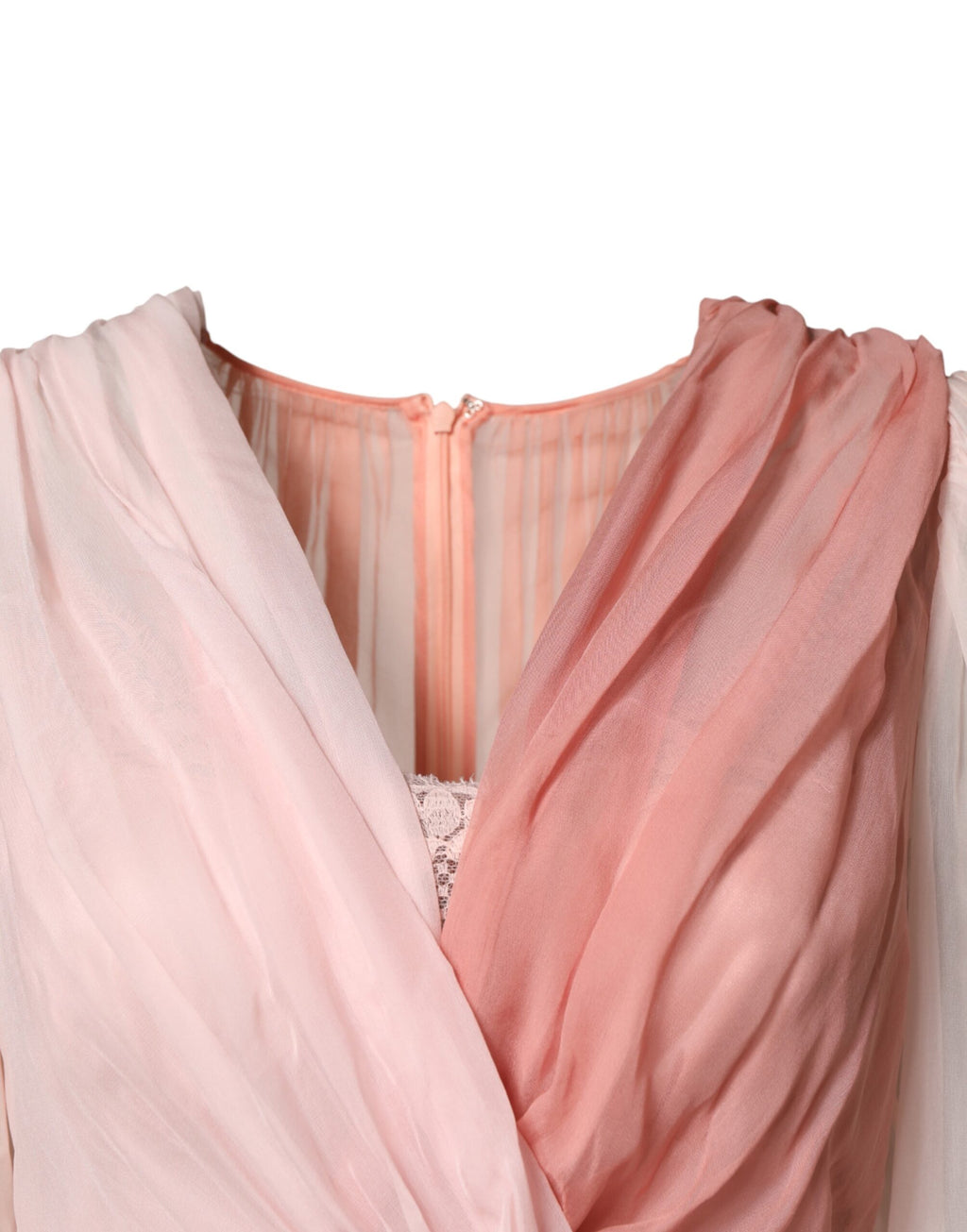 Dolce & Gabbana Roze Zijden Tule Jurk met Lange Mouwen en V-hals