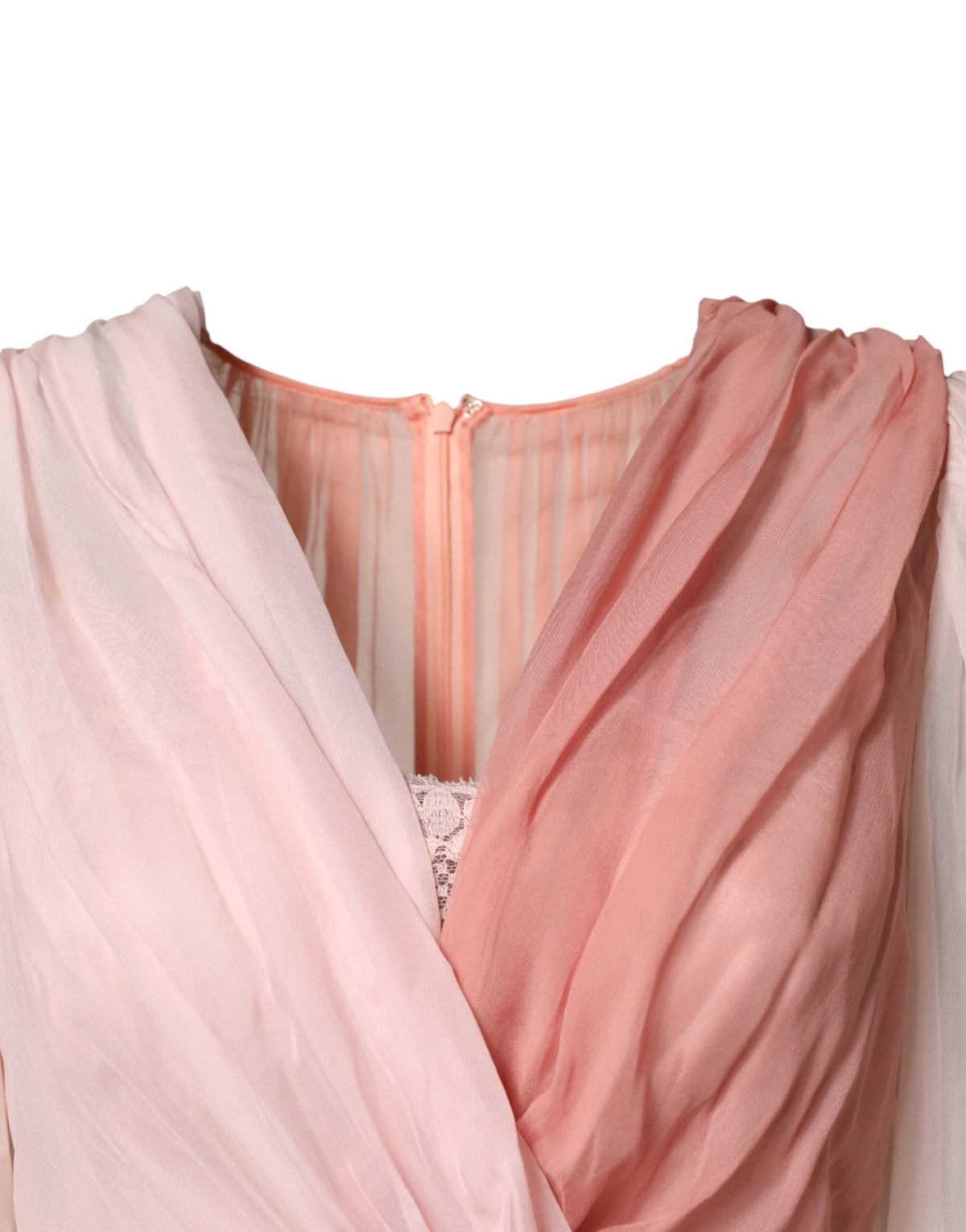 Dolce & Gabbana Roze Zijden Tule Jurk met Lange Mouwen en V-hals