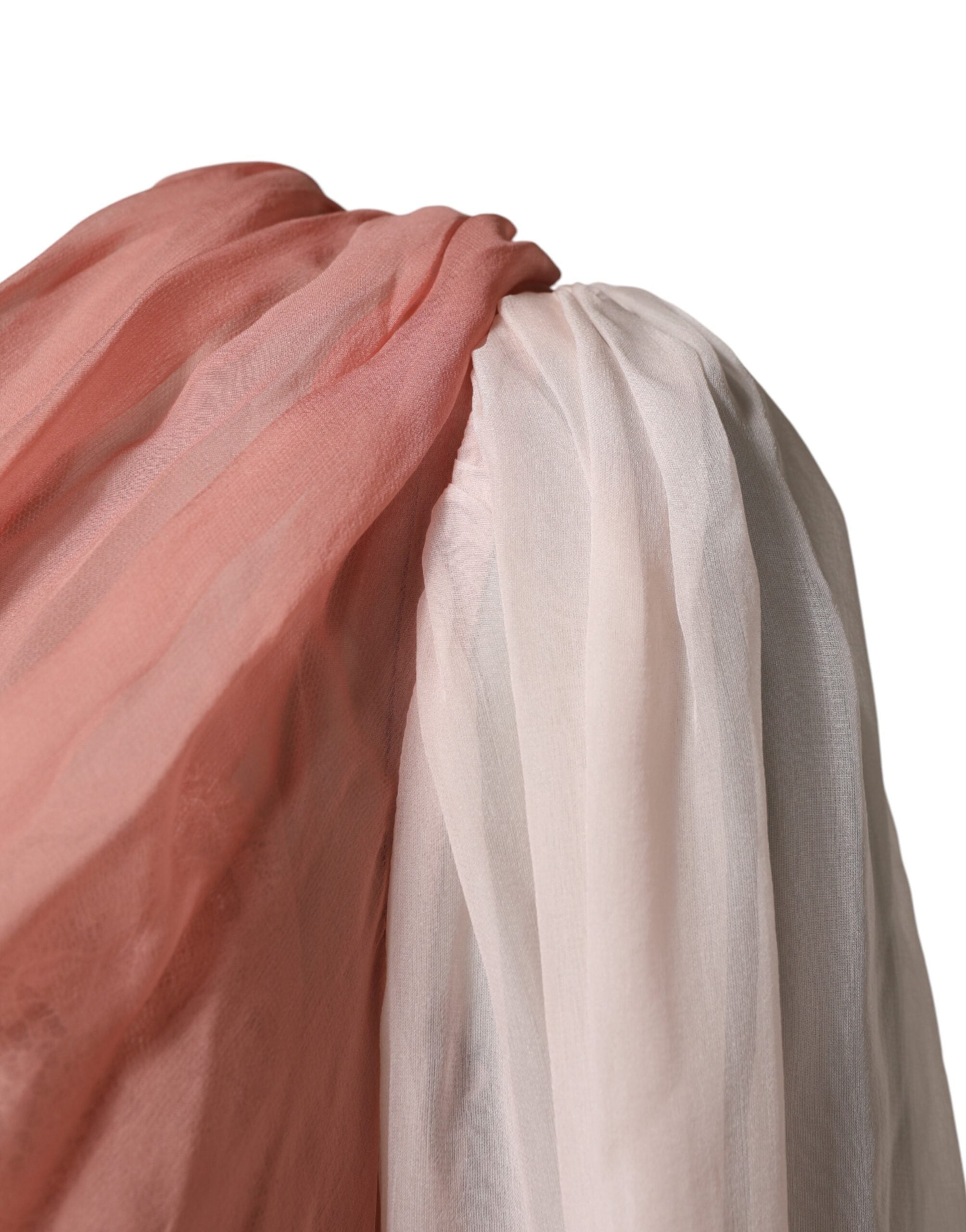 Dolce & Gabbana Rosa Seiden-Tüll Kleid mit langen Ärmeln und V-Ausschnitt