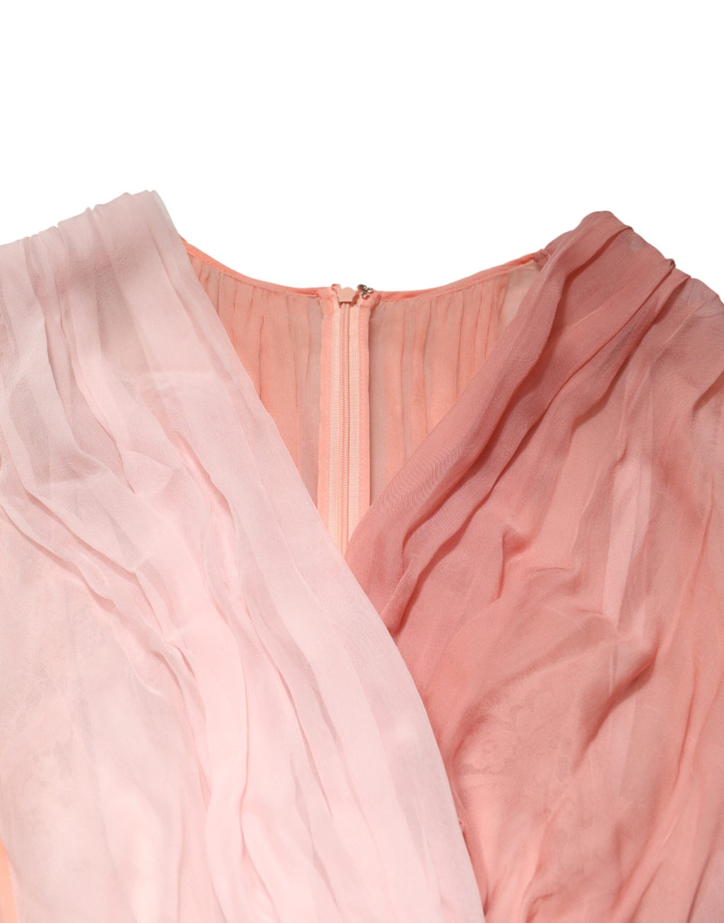 Dolce & Gabbana Roze Zijden Tule Jurk met Lange Mouwen en V-hals