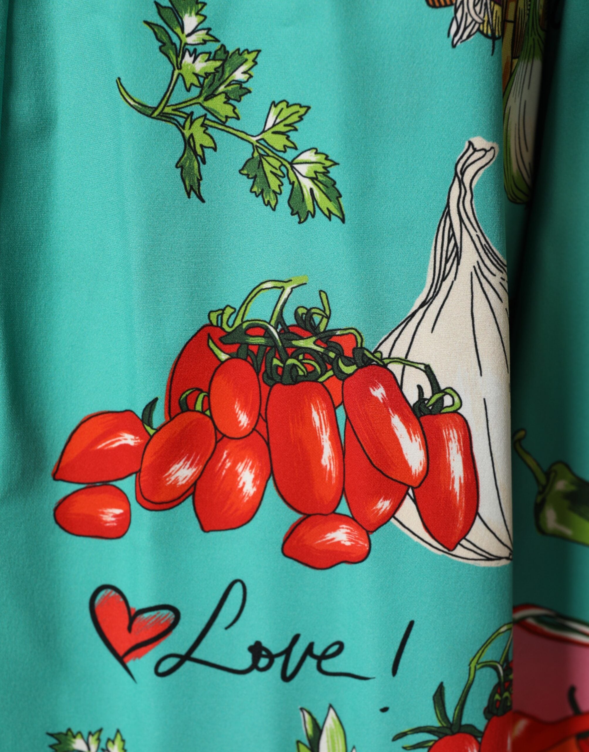 Dolce & Gabbana Grüner Bedruckter Langarm-Wickelmantel