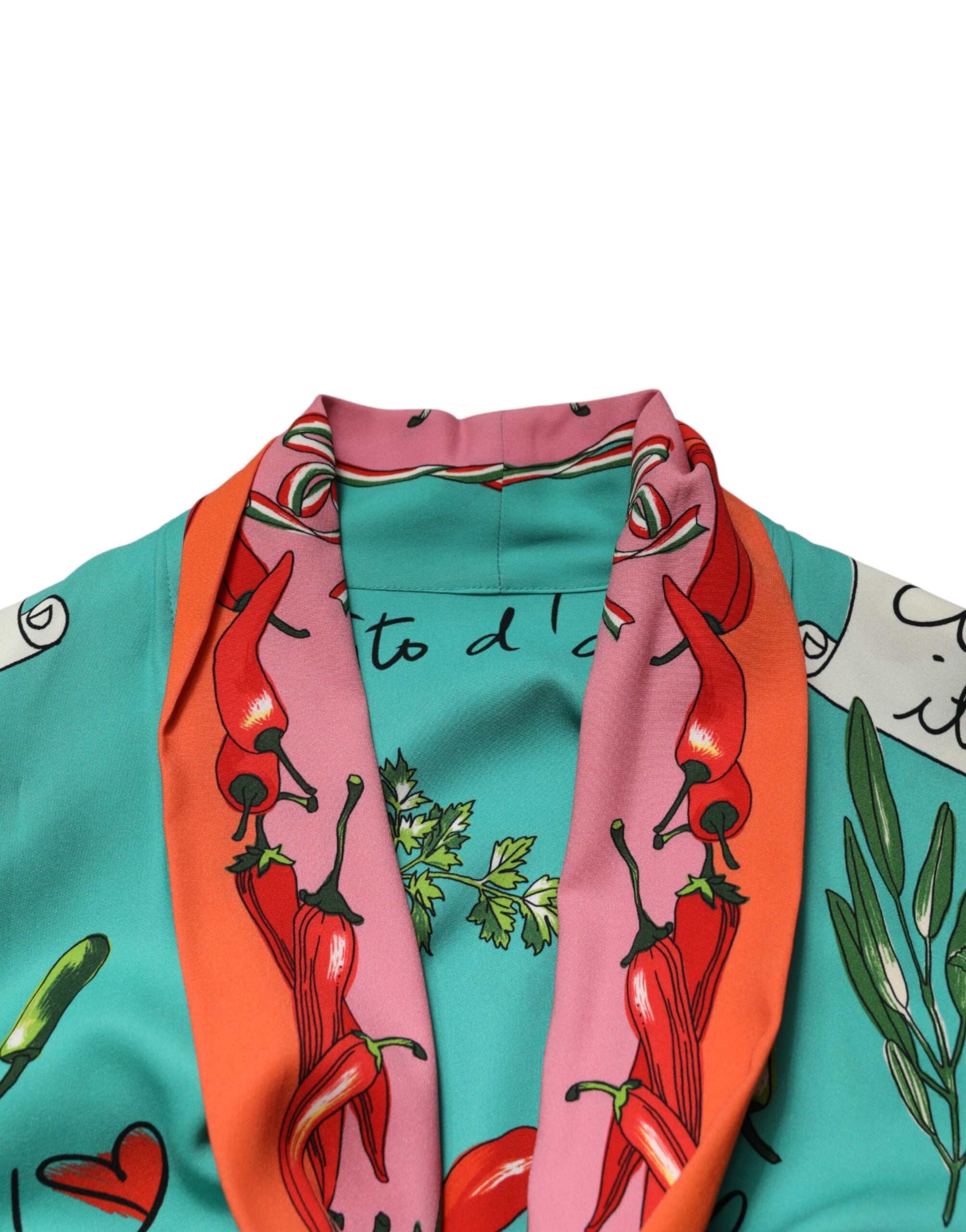 Dolce & Gabbana Grüner Bedruckter Langarm-Wickelmantel