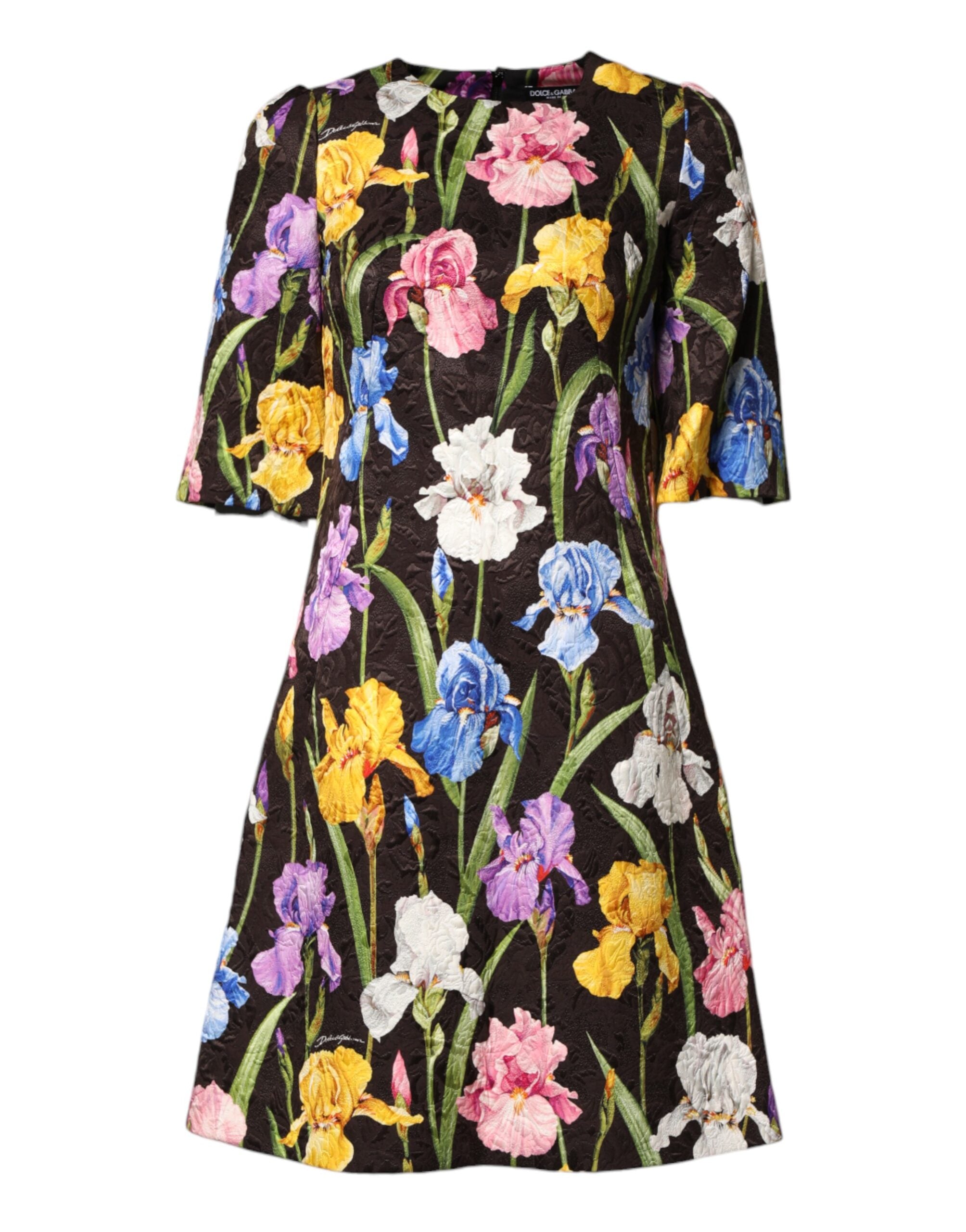 Dolce & Gabbana Schwarzes Blumen-Brocat-Kleid im A-Linien-Schnitt