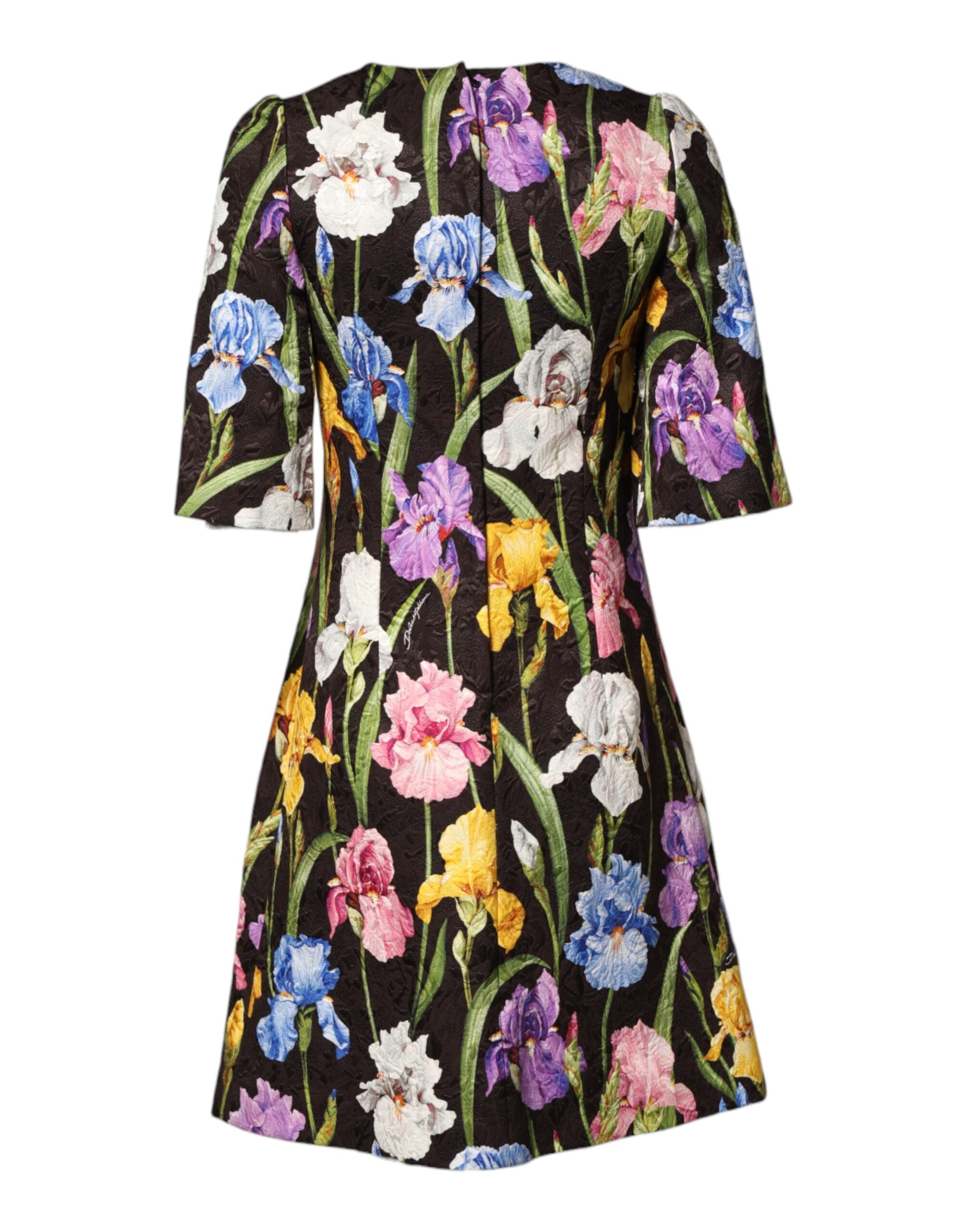 Dolce & Gabbana Schwarzes Blumen-Brocat-Kleid im A-Linien-Schnitt