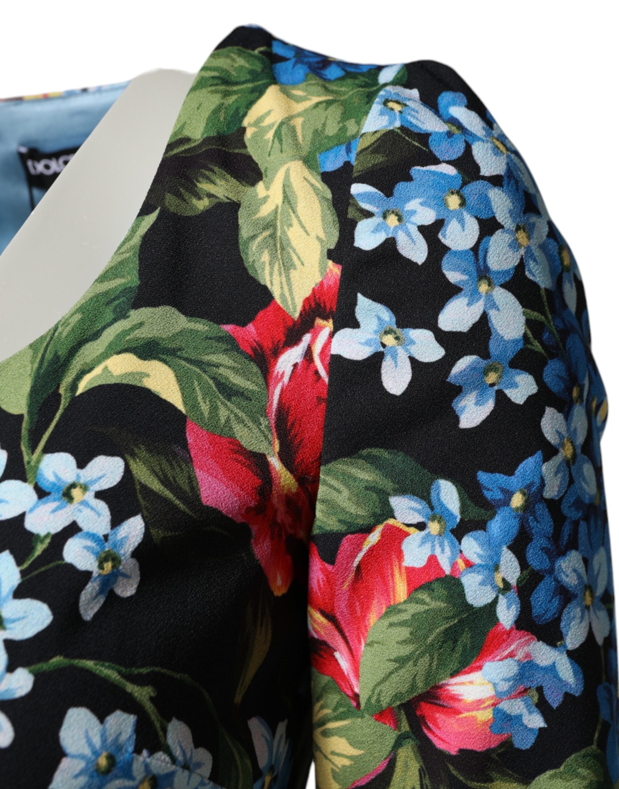 Dolce & Gabbana Schwarzes Midi-Etui-Kleid mit floralem Viskose-Print