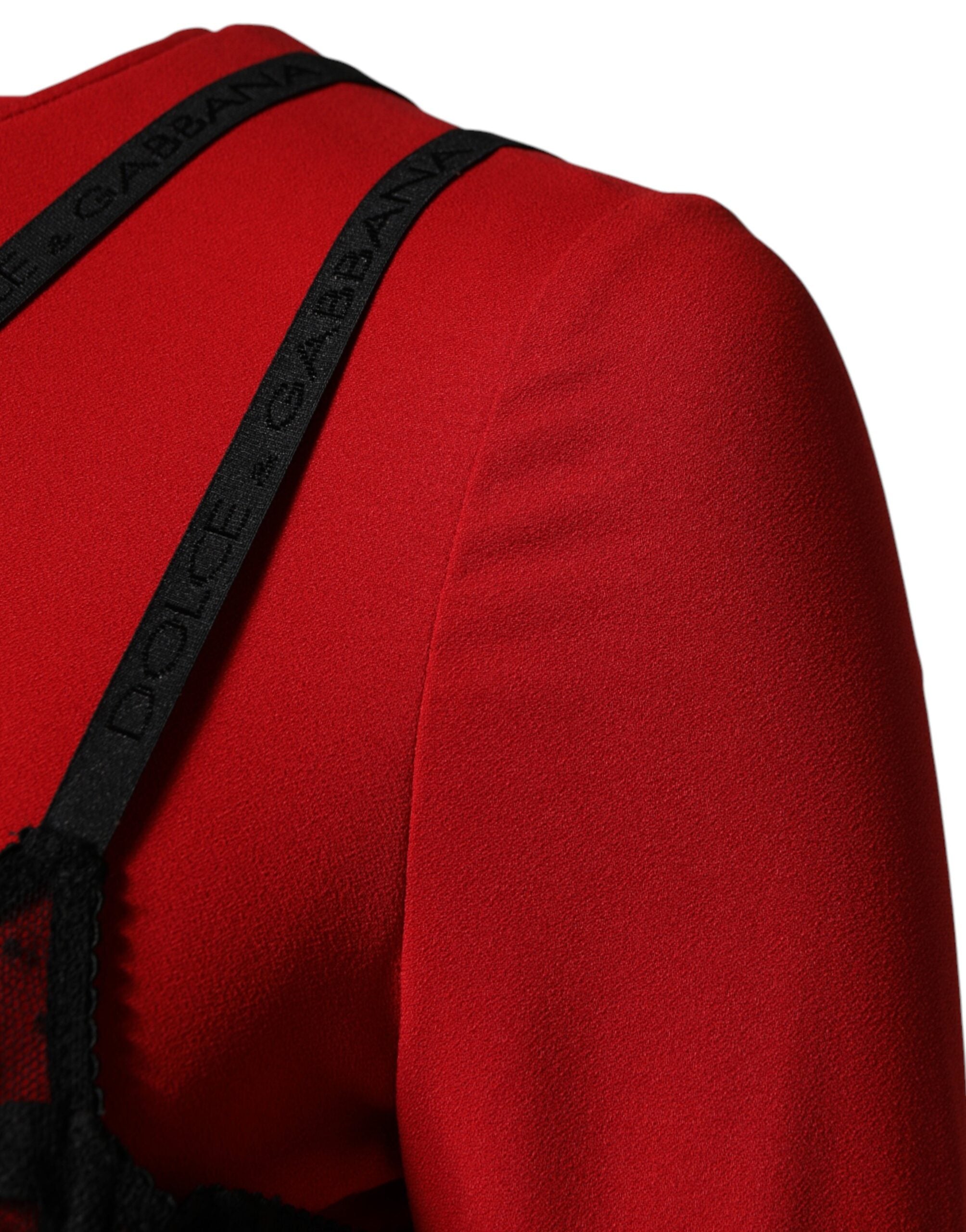 Dolce & Gabbana Schwarzes Midi-Kleid mit kontrastierendem rotem BH aus Cady