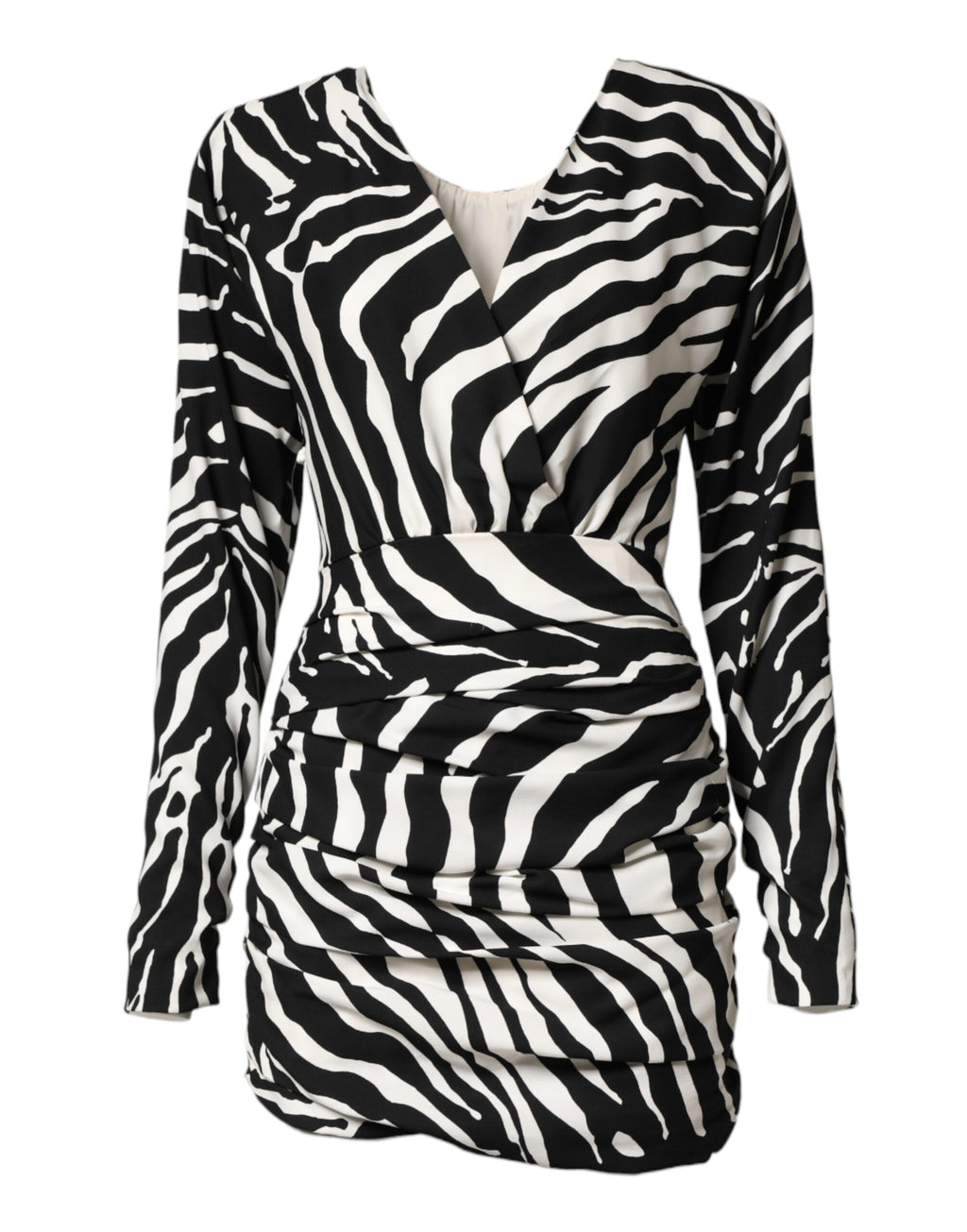 Dolce & Gabbana Schwarzes, weißes Zebra-Seidenkleid mit kurzem Schnitt