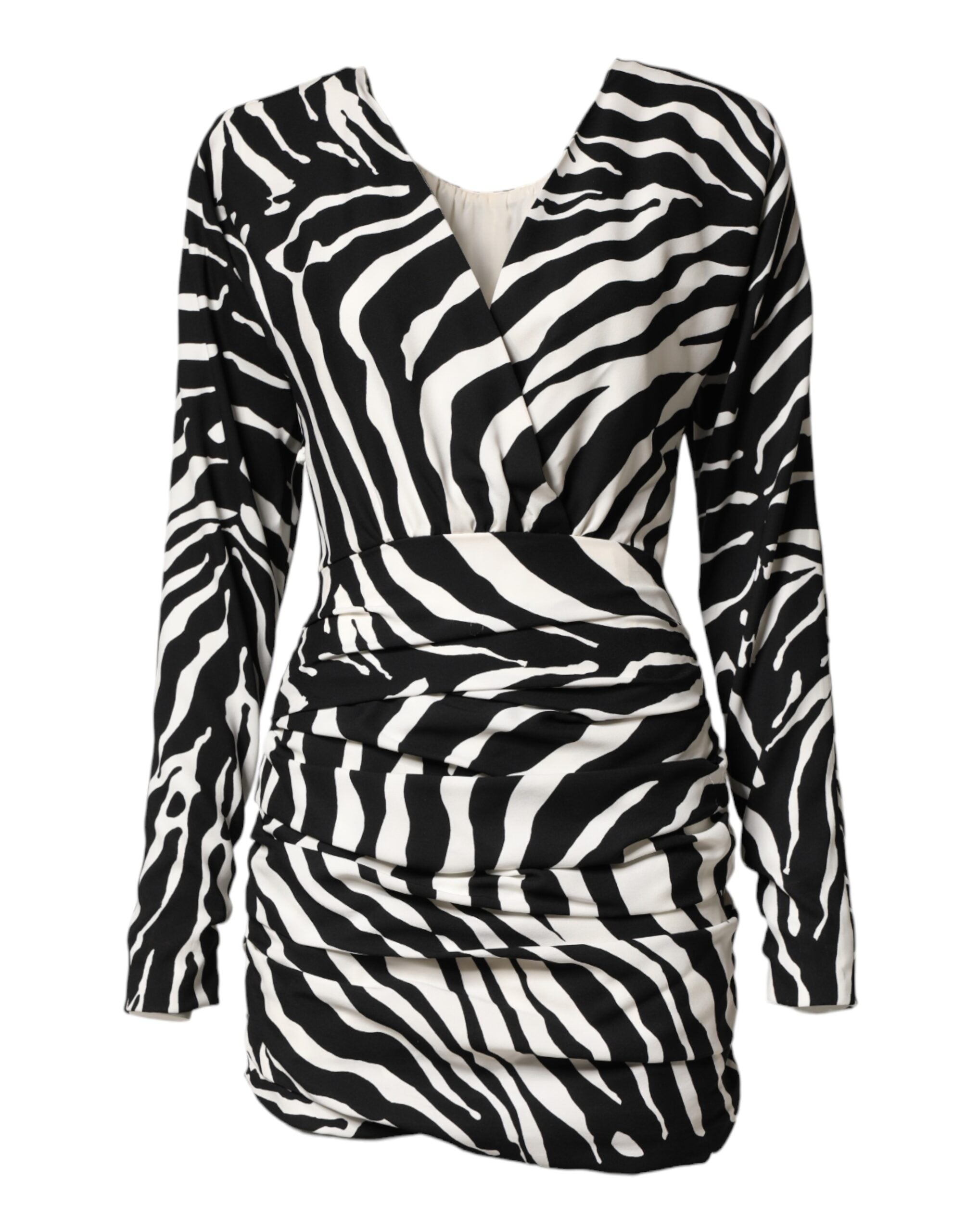 Dolce & Gabbana Schwarzes, weißes Zebra-Seidenkleid mit kurzem Schnitt
