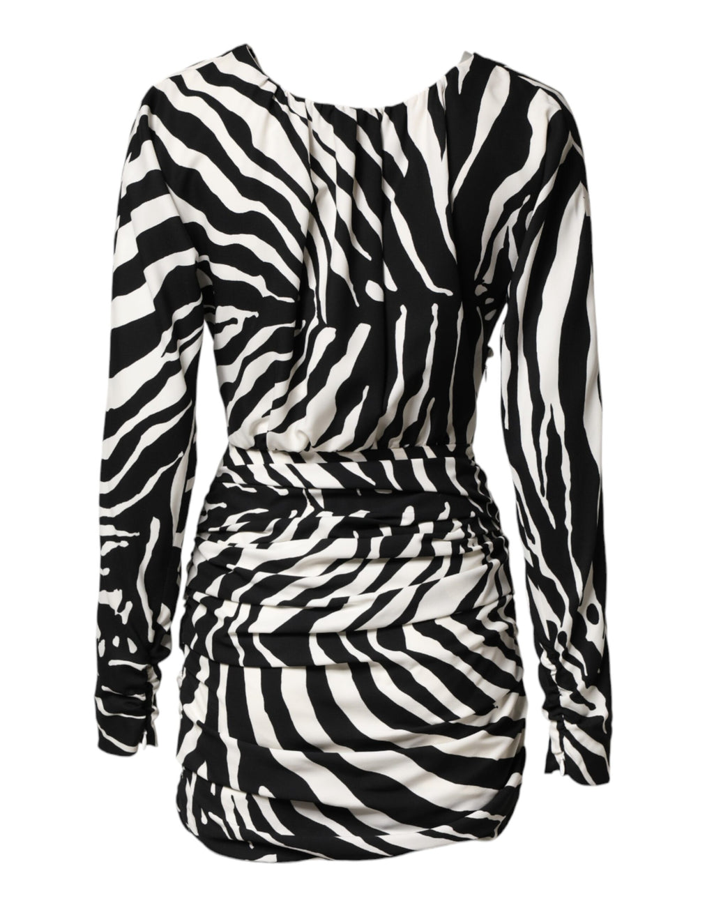 Dolce & Gabbana Schwarzes, weißes Zebra-Seidenkleid mit kurzem Schnitt