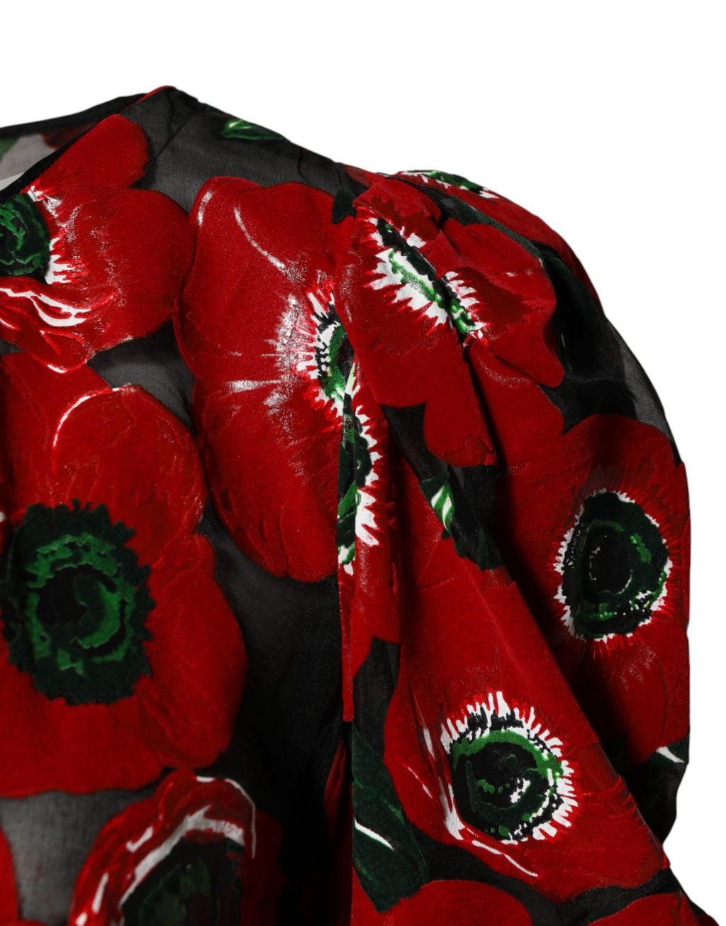 Dolce & Gabbana Rotes Midi-Kleid aus Nylon mit floralem Print und A-Linien-Schnitt