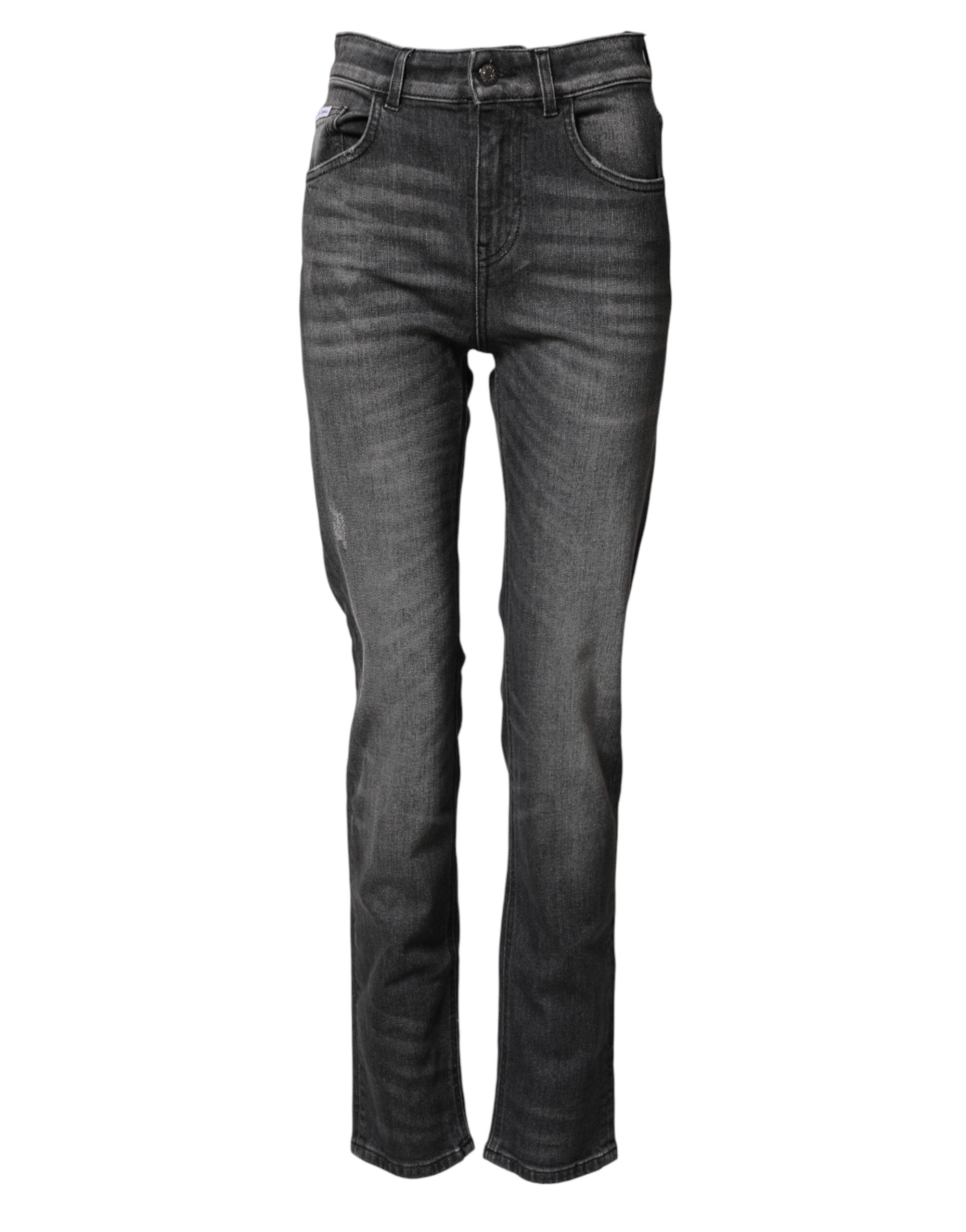 Dolce & Gabbana Graue High-Waist-Baumwoll-Skinny-Jeans