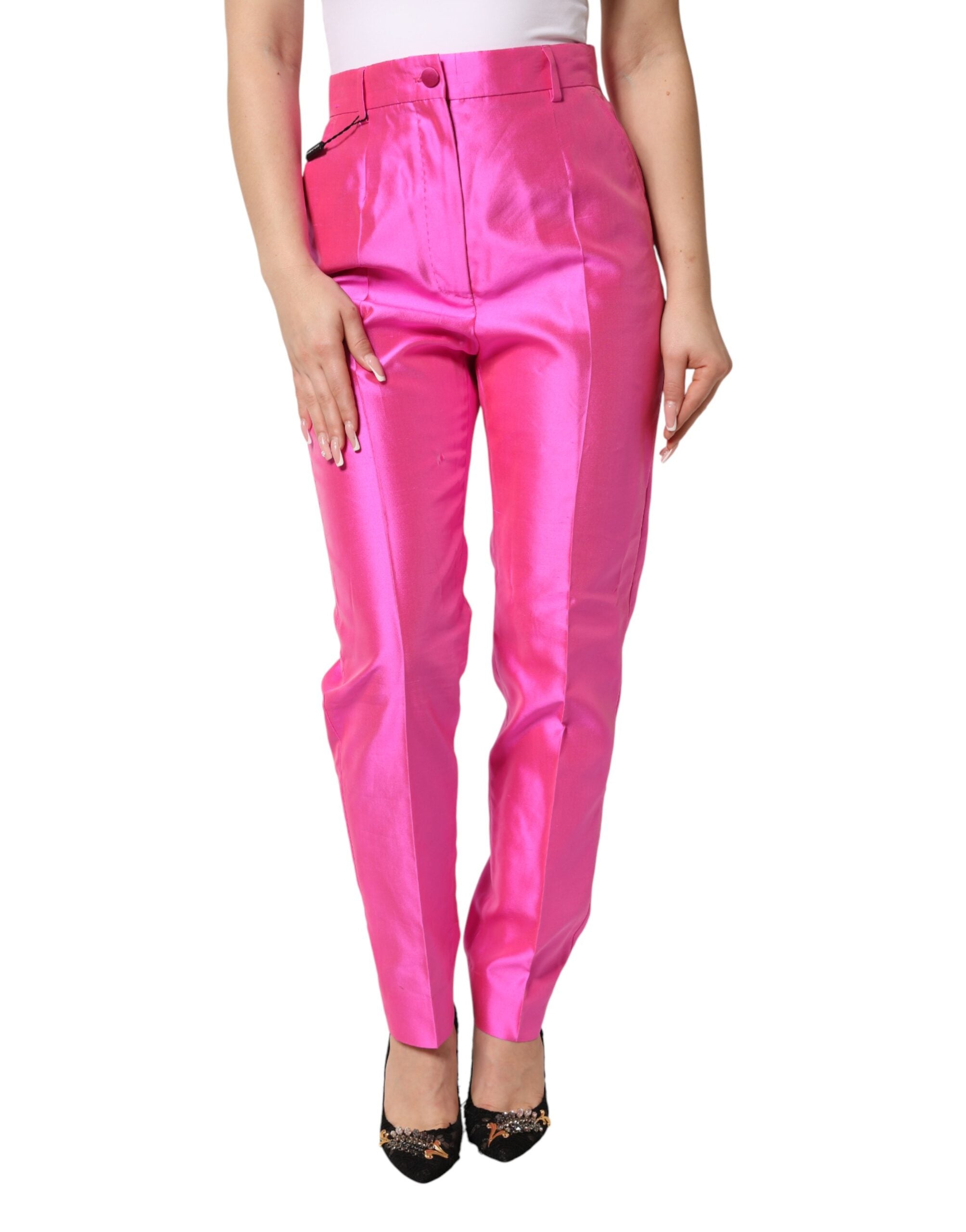 Dolce & Gabbana Pinke Seidenhose mit hohem Bund