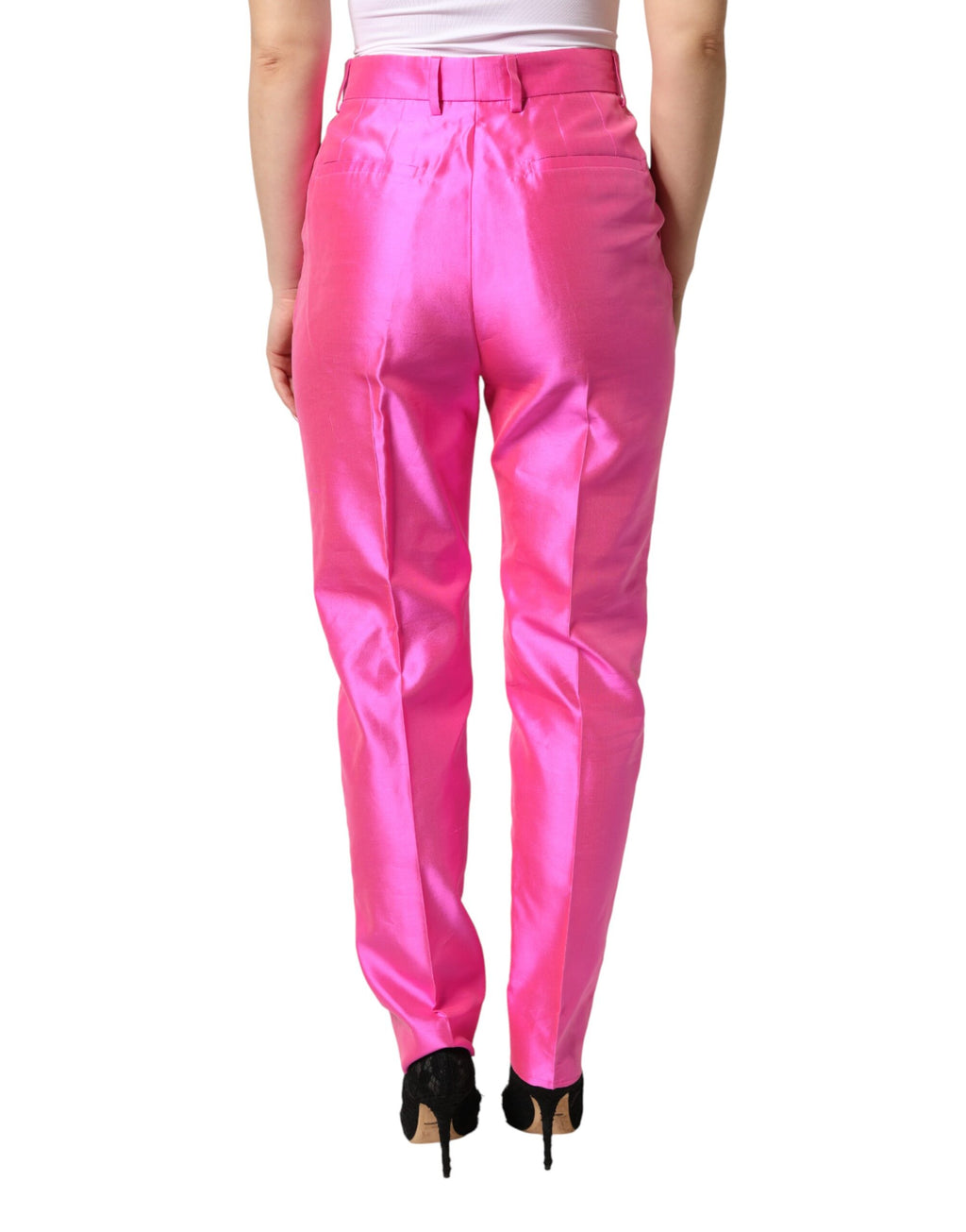 Dolce & Gabbana Pinke Seidenhose mit hohem Bund