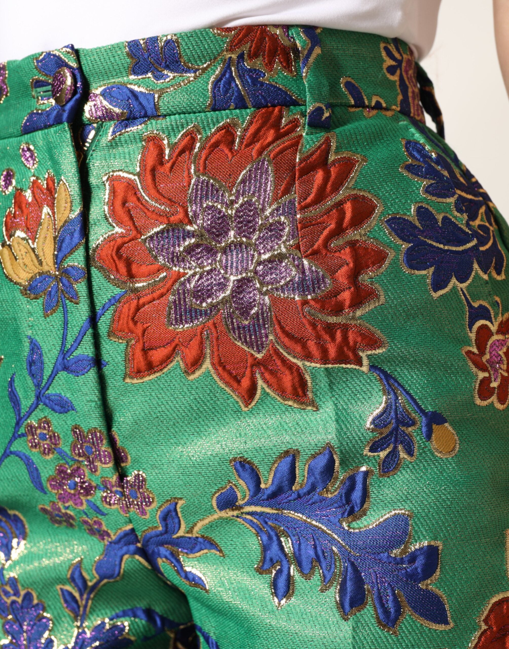 Dolce & Gabbana Grüne Bootcut-Hose mit Blumenmuster aus Polyester