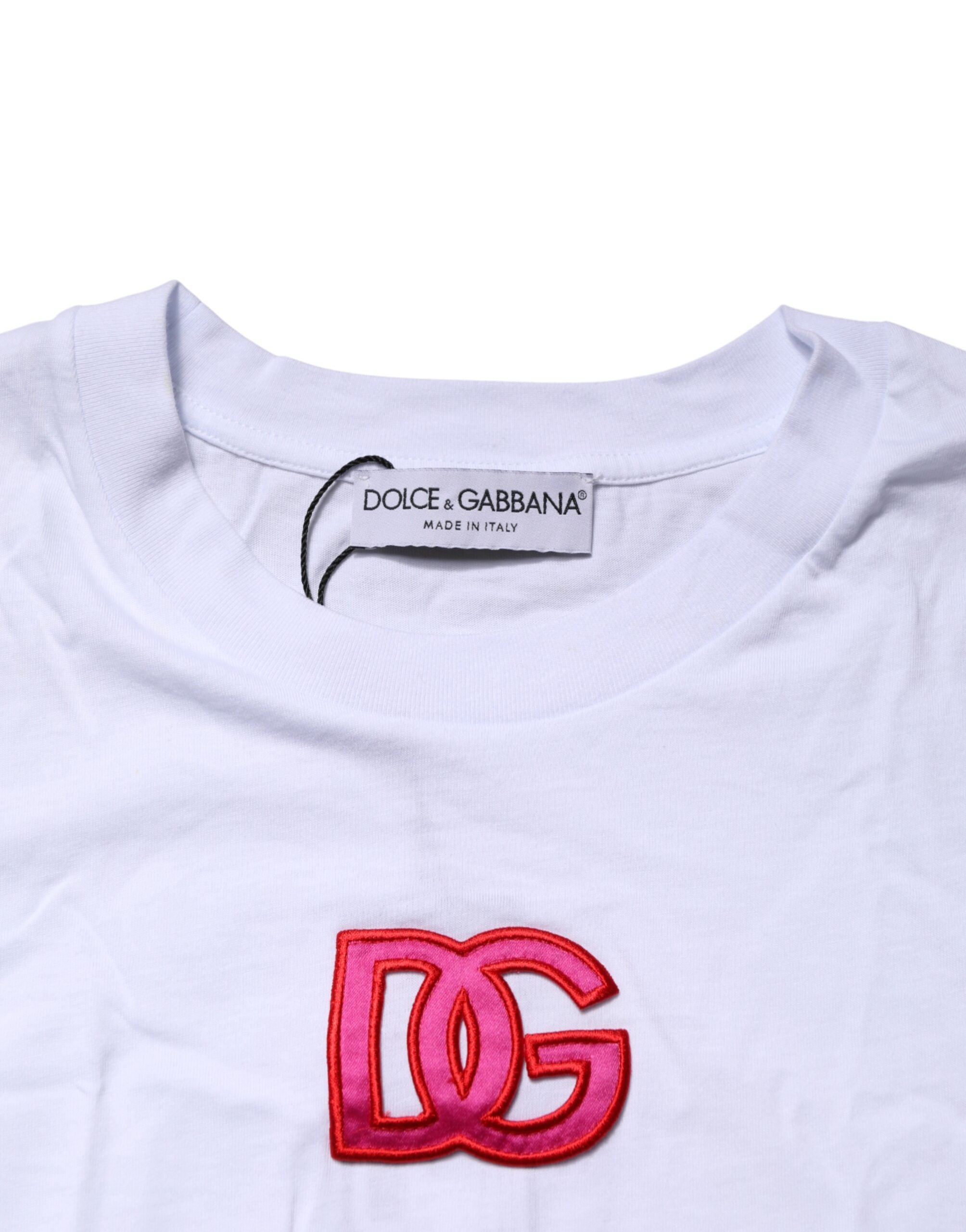 Dolce & Gabbana Weißes T-Shirt mit Rundhalsausschnitt und kurzem Arm mit DG-Logo