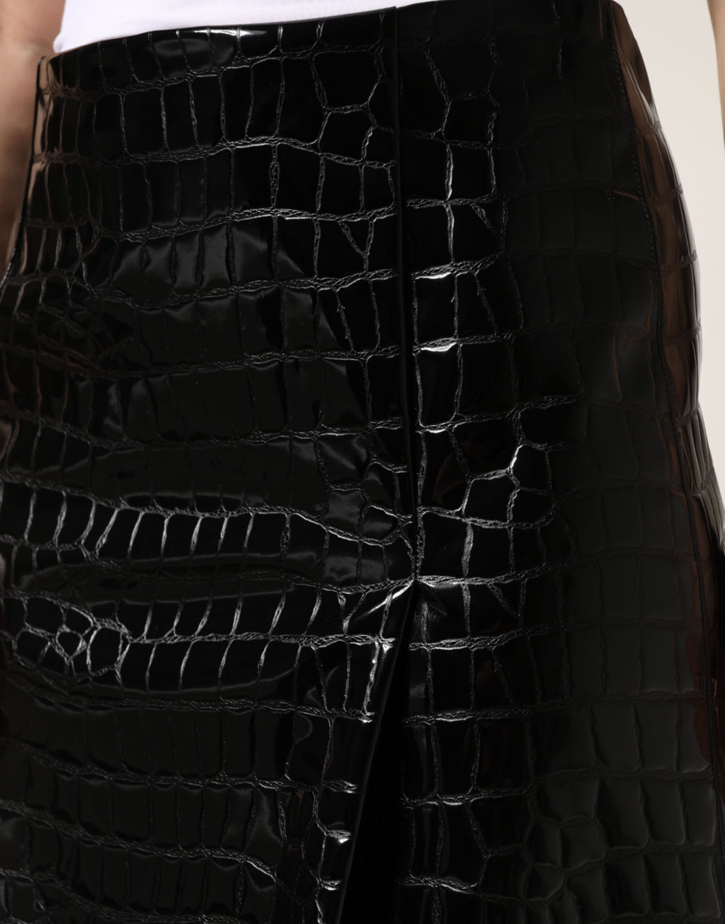 Dolce & Gabbana Schwarzer Midirock aus Kroko-Kunstleder mit Miditaillie
