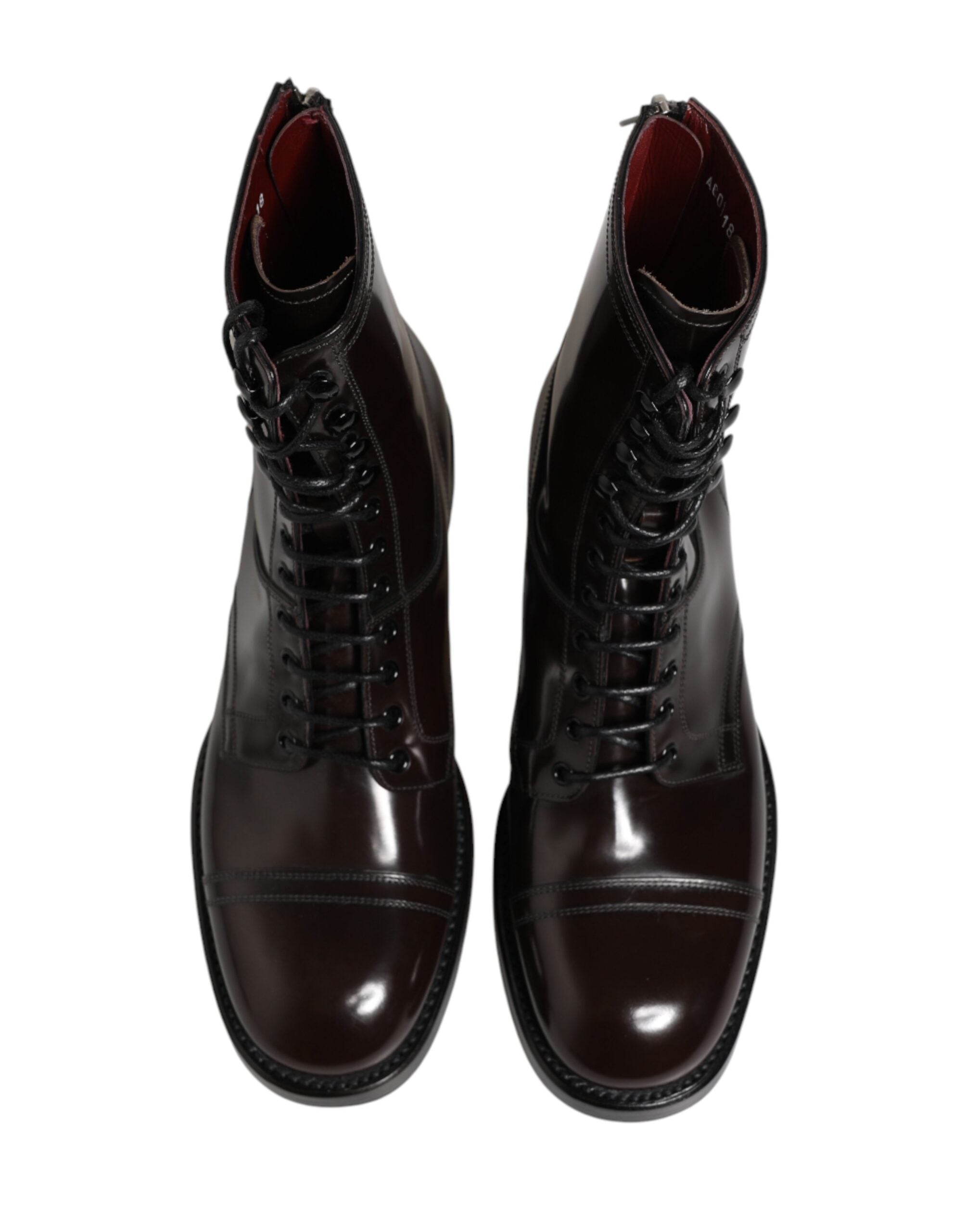 Dolce & Gabbana Schwarze Leder-Schnürstiefel bis zur Mitte der Wade