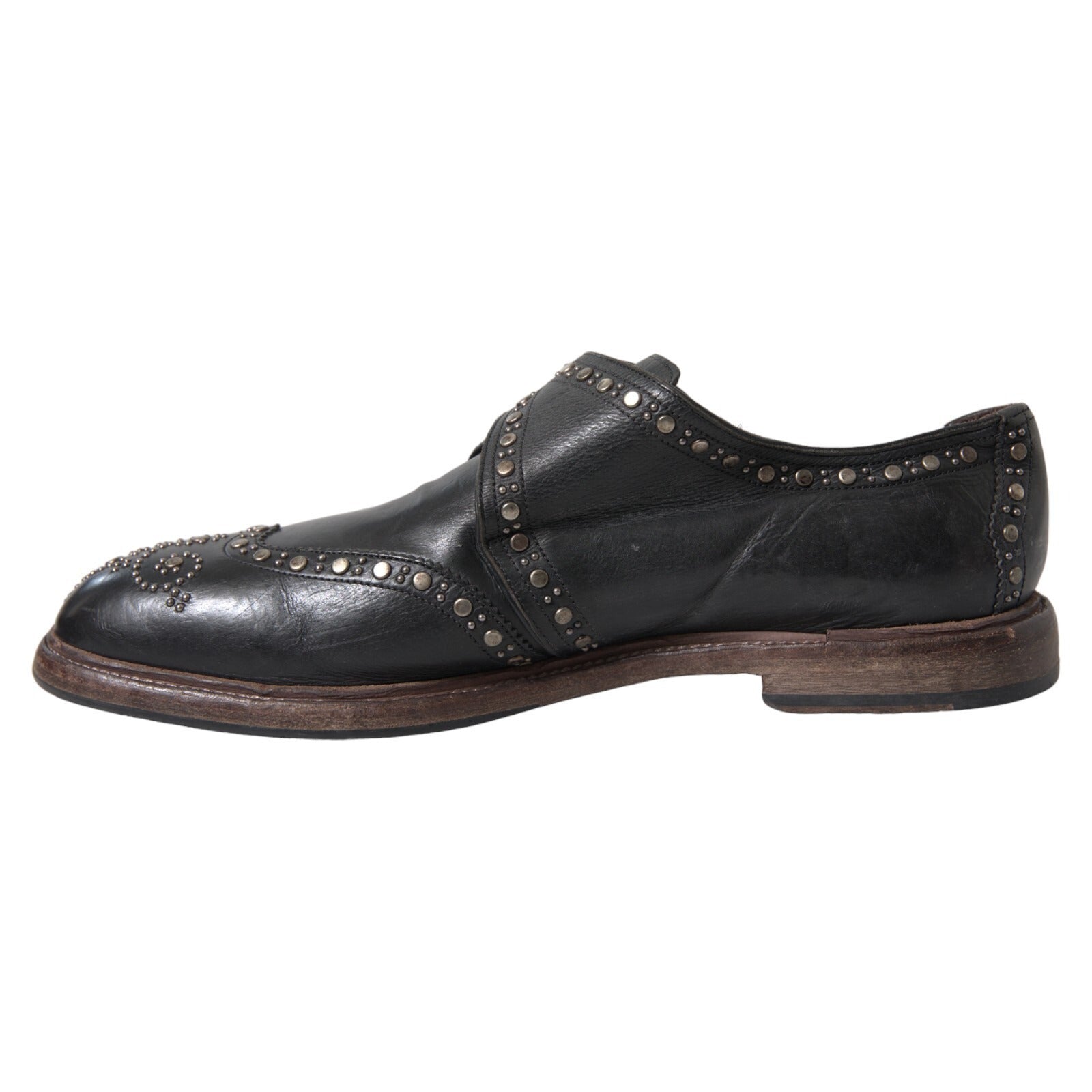 Dolce & Gabbana Schwarze Leder-Monk-Schuhe mit Nieten