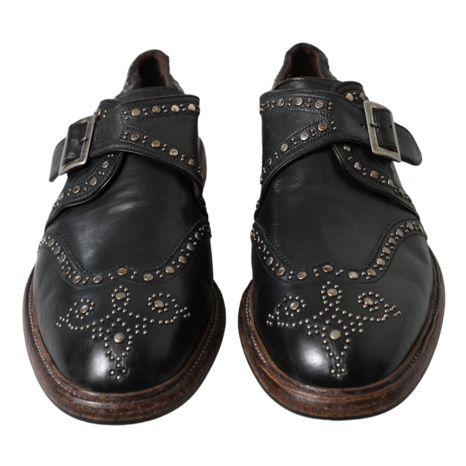 Dolce & Gabbana Schwarze Leder-Monk-Schuhe mit Nieten