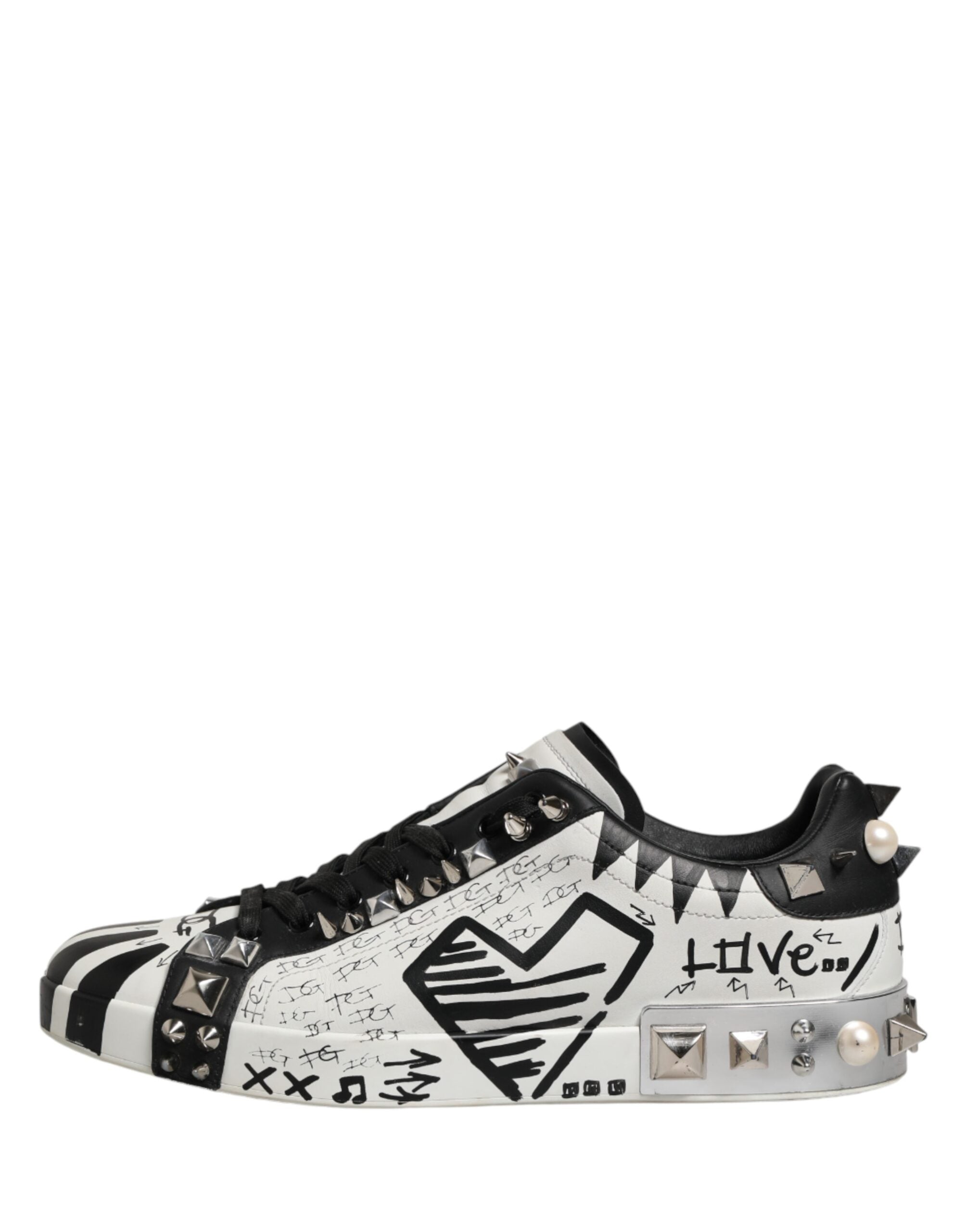 Dolce & Gabbana Black White Studded Low Top Sneakers Shoes