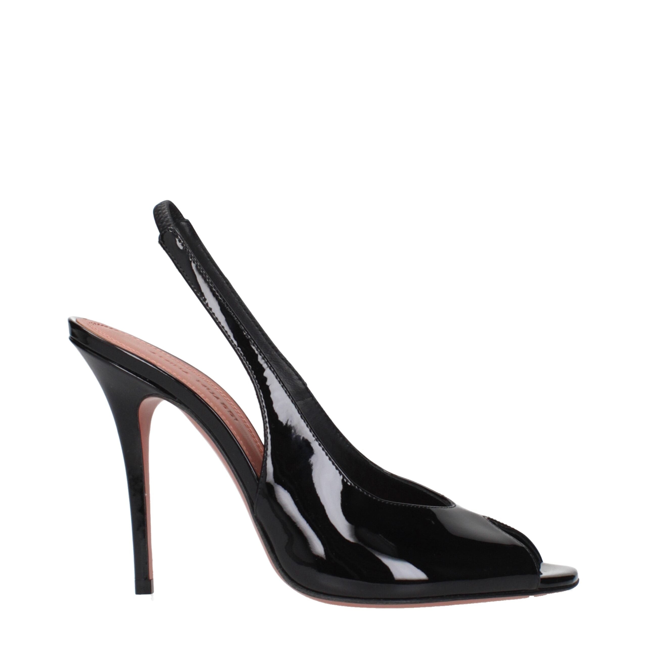 Amina Muaddi Schwarze Leder-Stilettosandalen