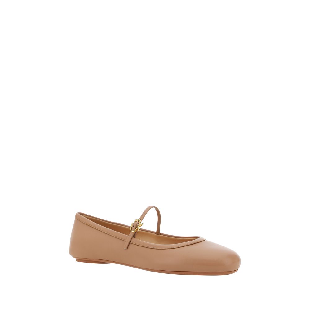 Gianvito Rossi Beige Kalbsleder Bos Taurus Ballerinas