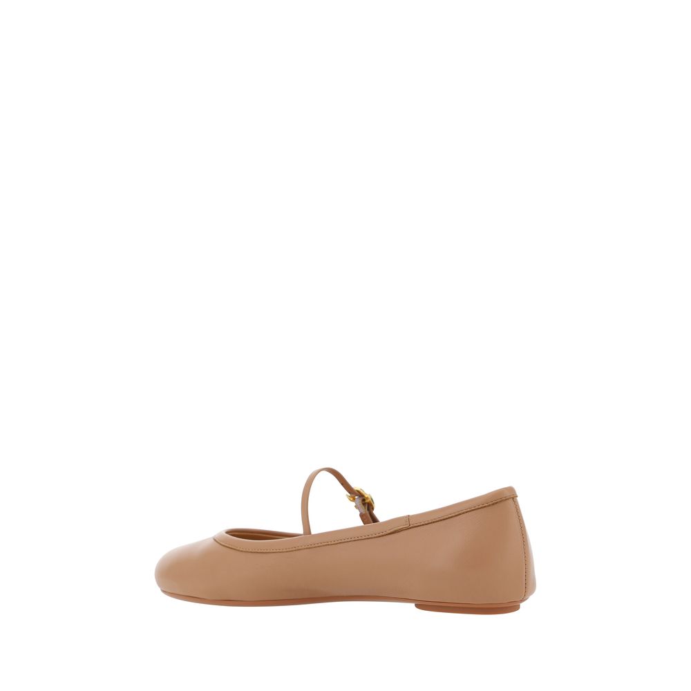 Gianvito Rossi Beige Kalbsleder Bos Taurus Ballerinas