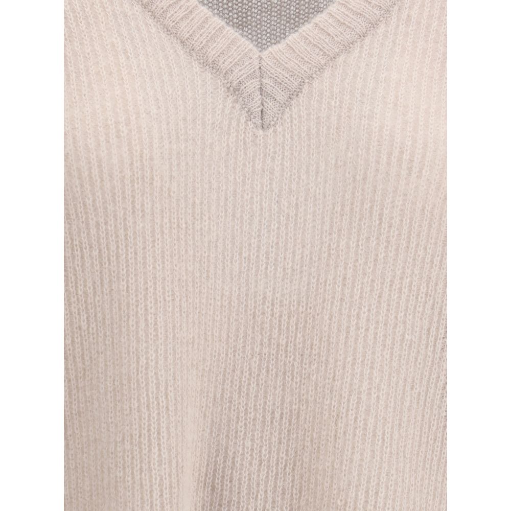 Cruna Grau melierter Mohair-Pullover
