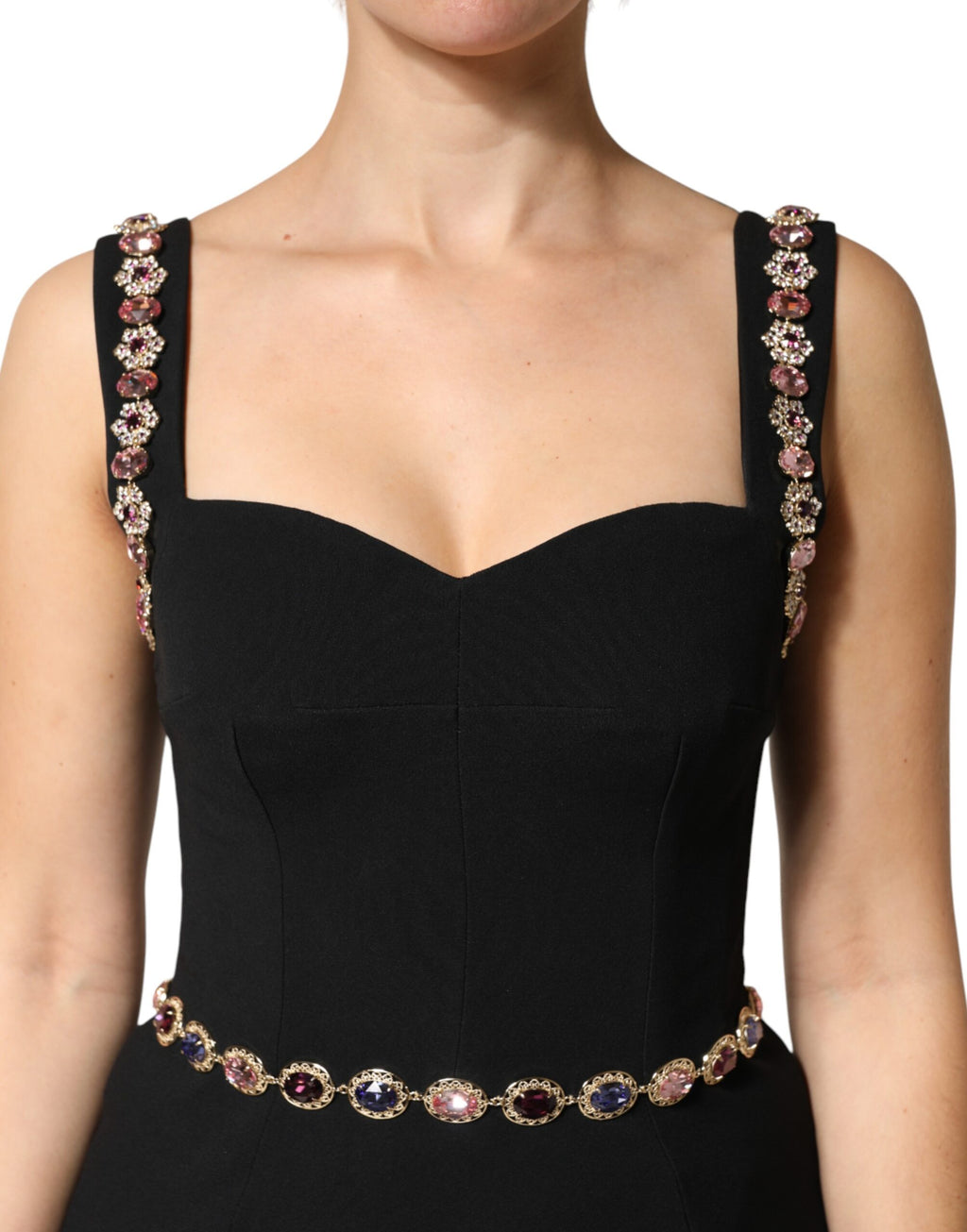 Dolce & Gabbana Zwarte Versierde Schede Zeemeerminjurk