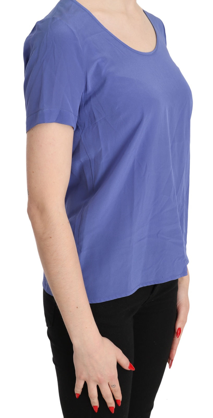 Patrizia Pepe Zijden Paarse Casual Top met Korte Mouwen Blouse