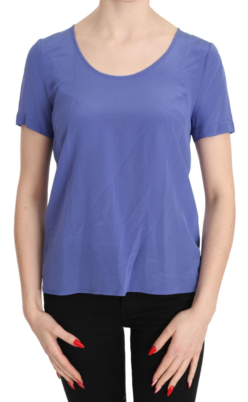 Patrizia Pepe Zijden Paarse Casual Top met Korte Mouwen Blouse