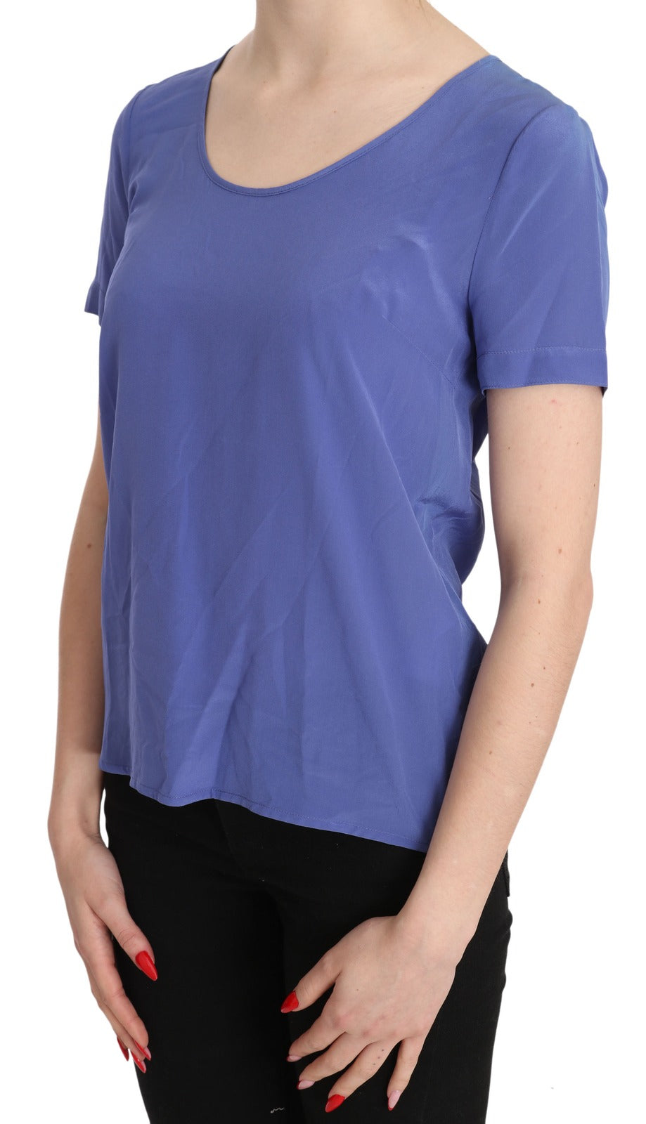 Patrizia Pepe Zijden Paarse Casual Top met Korte Mouwen Blouse
