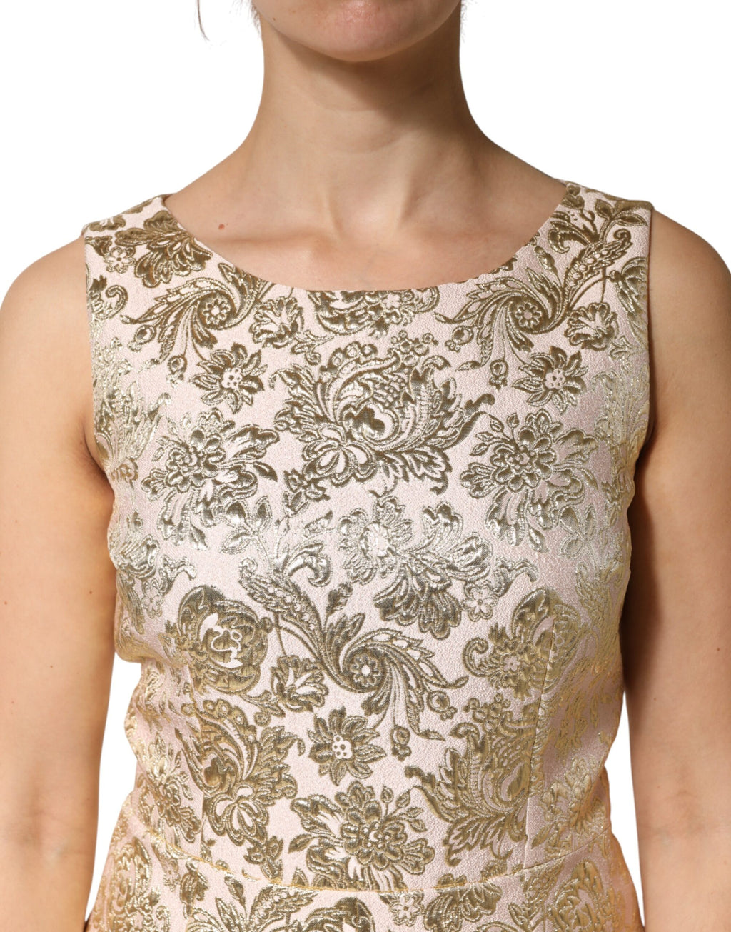 Dolce & Gabbana Beige Gold Floral Brocade Sleeveless Dress