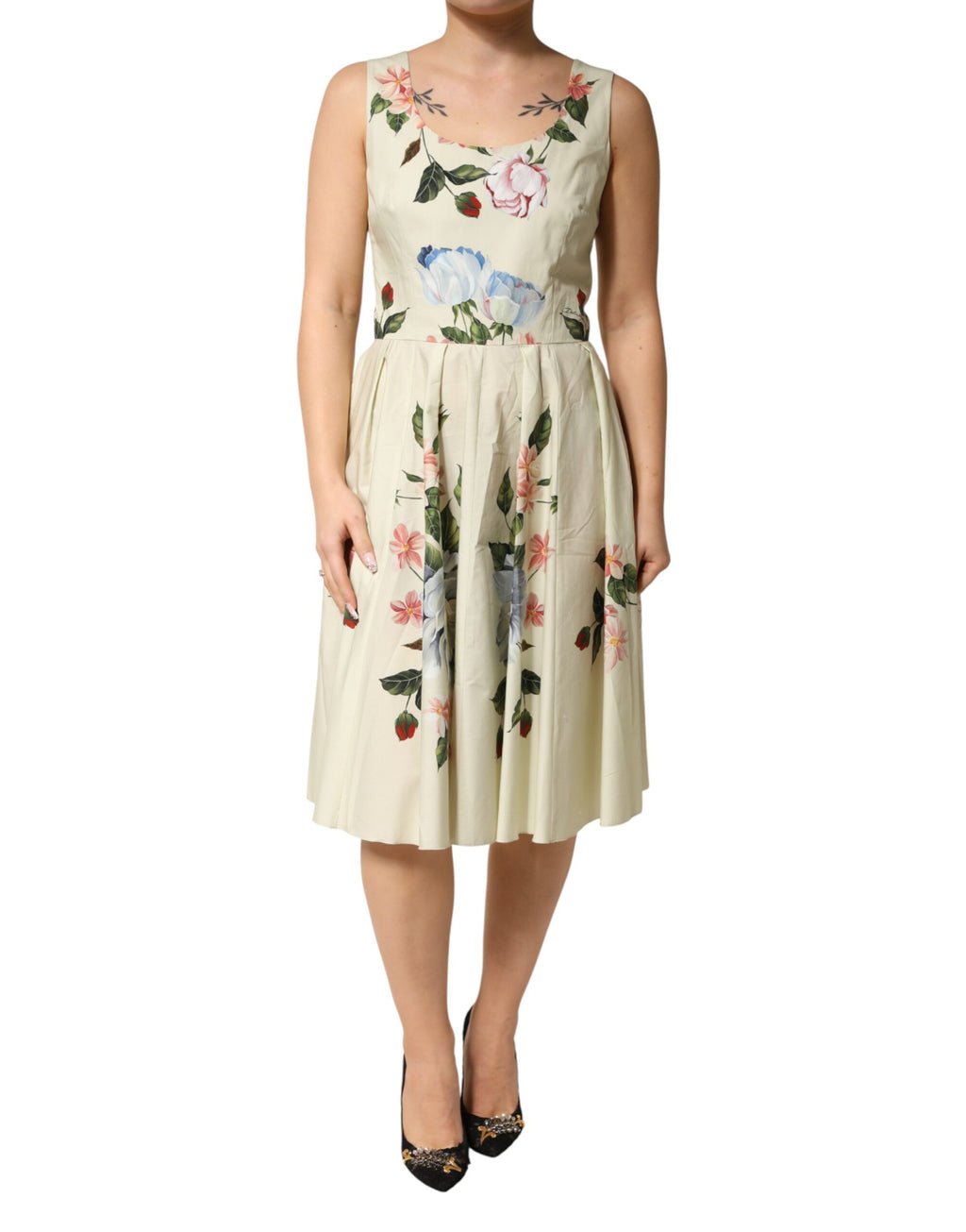 Dolce & Gabbana Beige Bloemen Mouwloze A-lijn Jurk