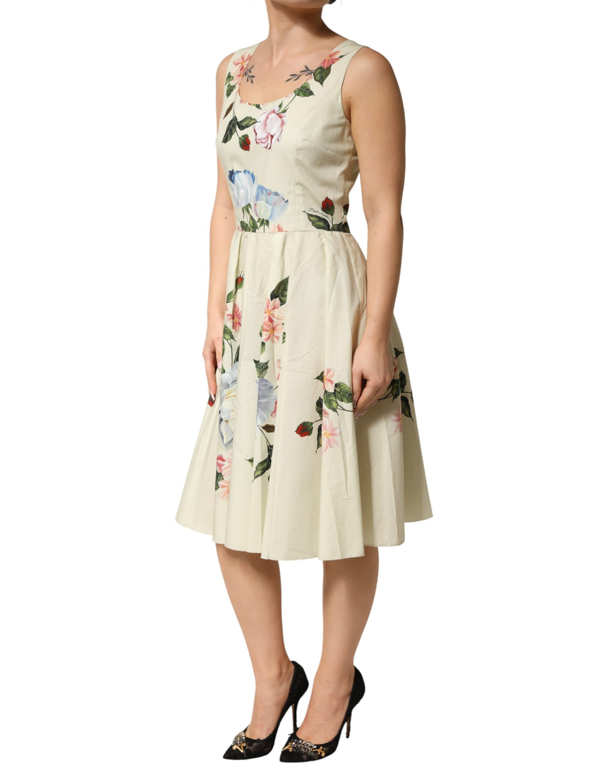 Dolce & Gabbana Beige Bloemen Mouwloze A-lijn Jurk
