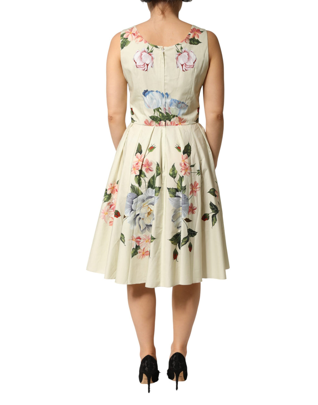 Dolce & Gabbana Beige Bloemen Mouwloze A-lijn Jurk
