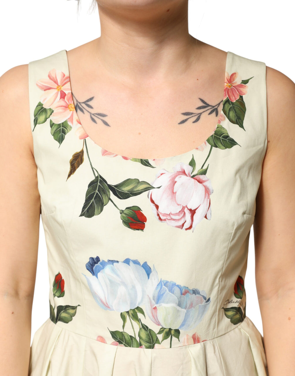Dolce & Gabbana Beige Bloemen Mouwloze A-lijn Jurk