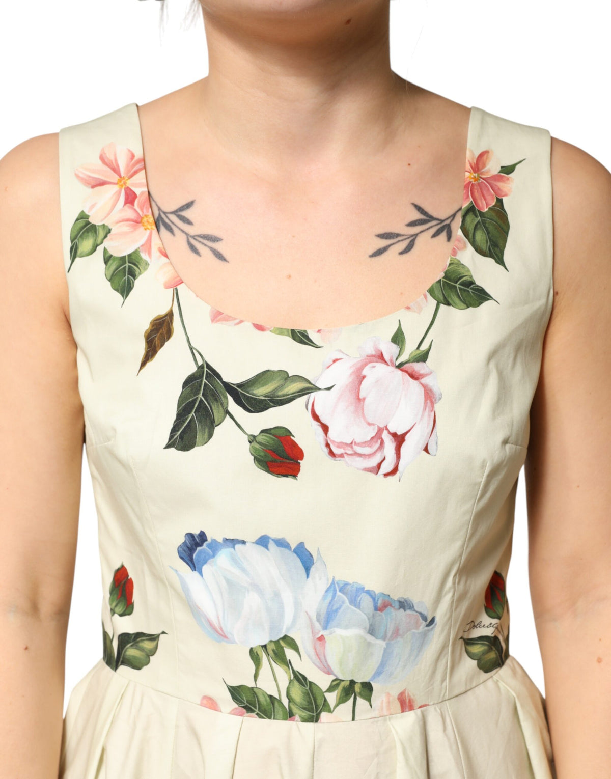 Dolce & Gabbana Beige Bloemen Mouwloze A-lijn Jurk