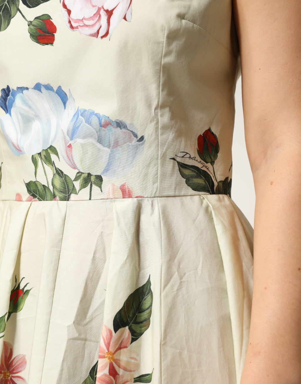Dolce & Gabbana Beige Bloemen Mouwloze A-lijn Jurk