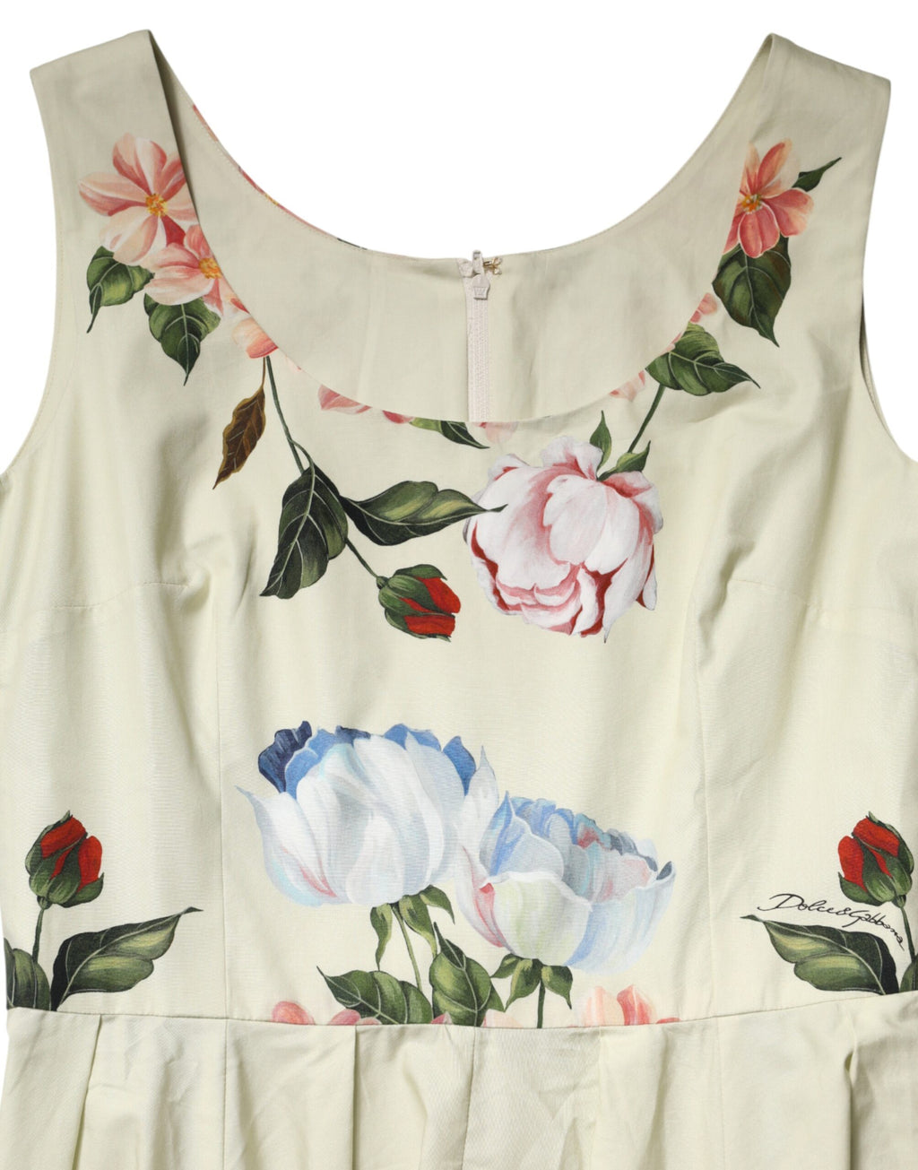 Dolce & Gabbana Beige Bloemen Mouwloze A-lijn Jurk