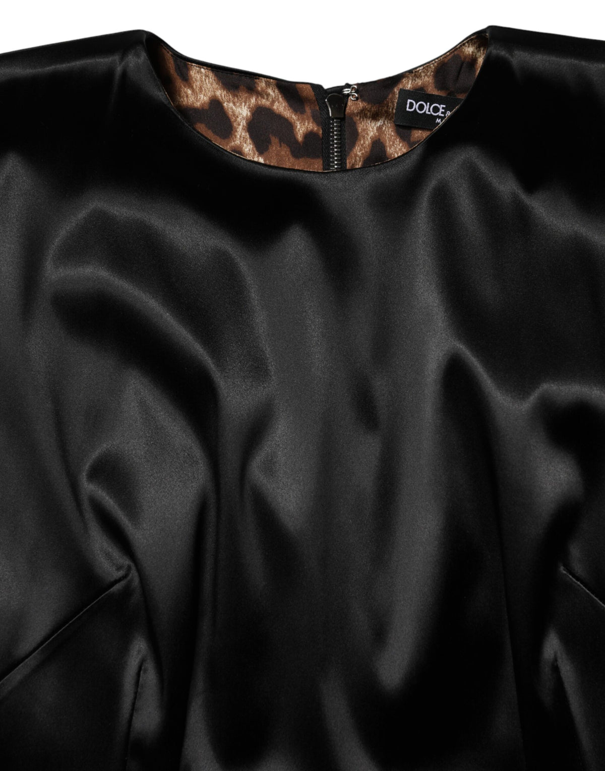 Dolce & Gabbana Zwarte Satijnen Midi Schedejurk met Kapmouwtjes