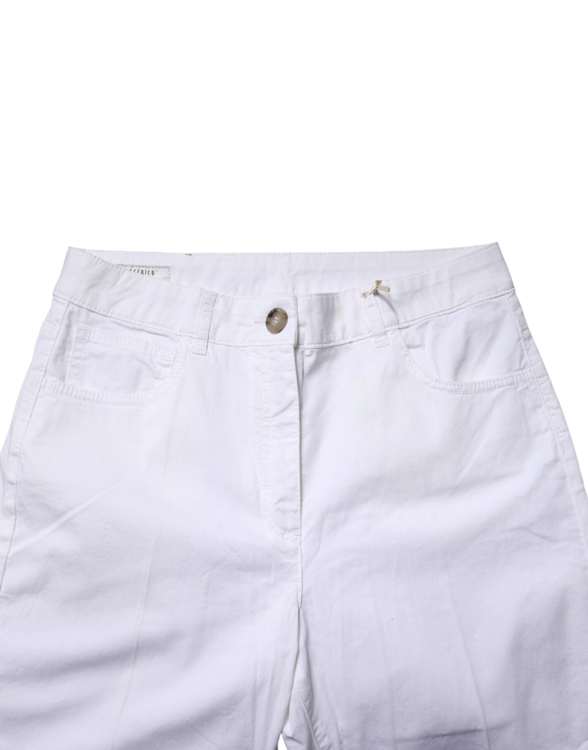 Peserico White Cotton Skinny Mid Waist Chino Trouser Pants