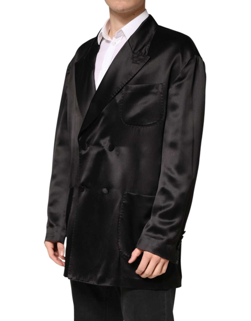 Dolce & Gabbana Zwarte Zijden Double-Breasted Blazer met 2 Knopen