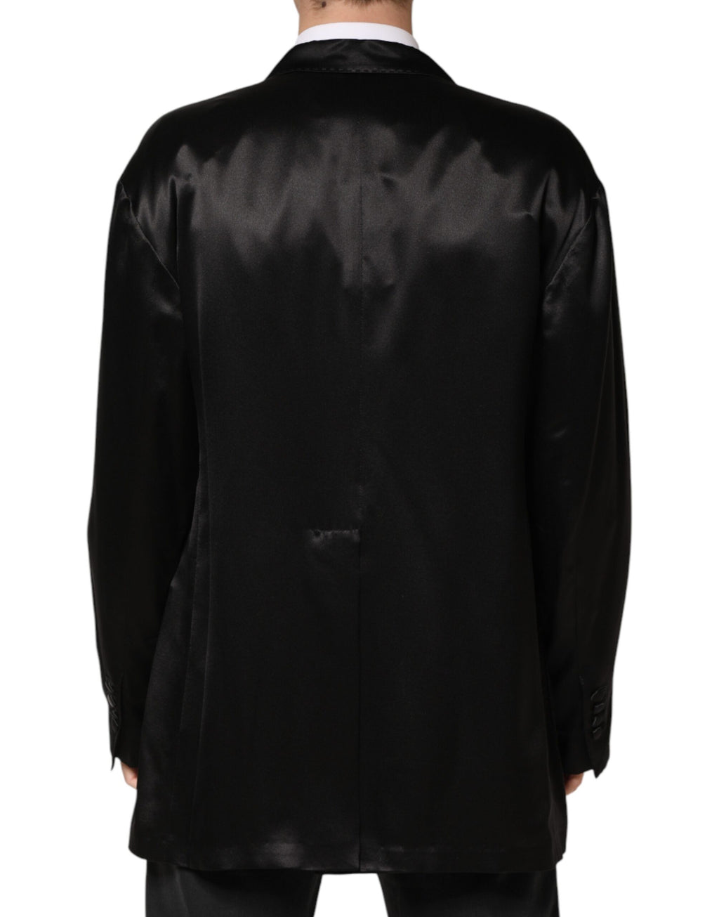 Dolce & Gabbana Zwarte Zijden Double-Breasted Blazer met 2 Knopen