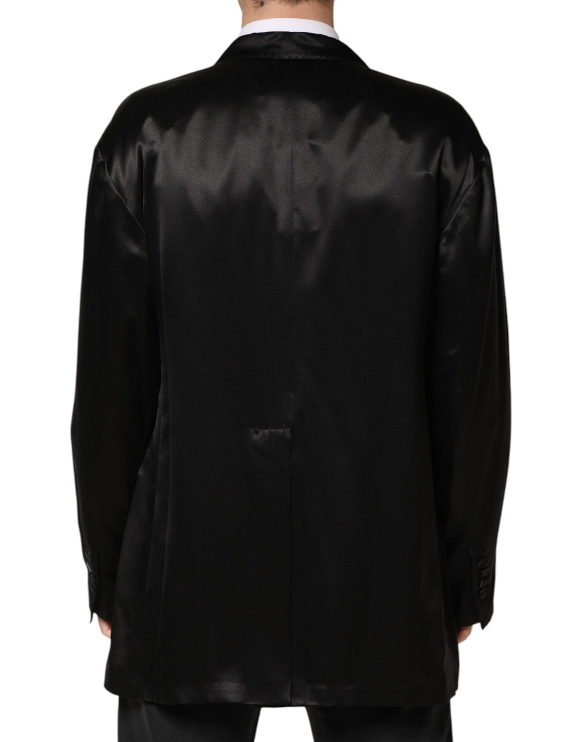 Dolce & Gabbana Zwarte Zijden Double-Breasted Blazer met 2 Knopen
