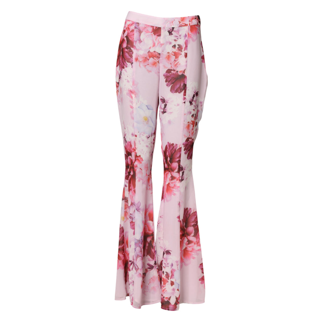 Guess By Marciano Pink Floral Flared High Waist Trouser Pants